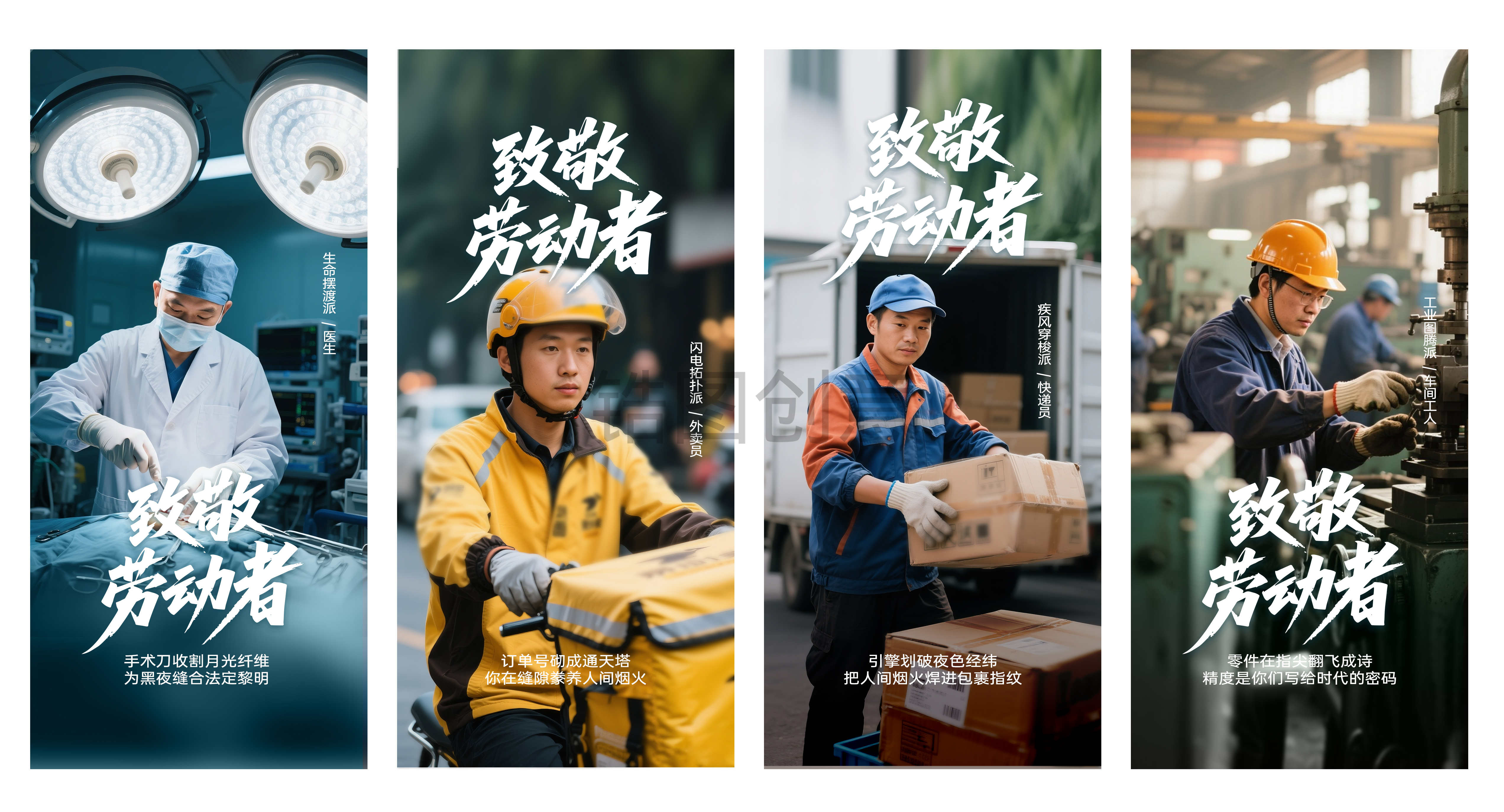 劳动节感谢致谢不同行业工人系列海报