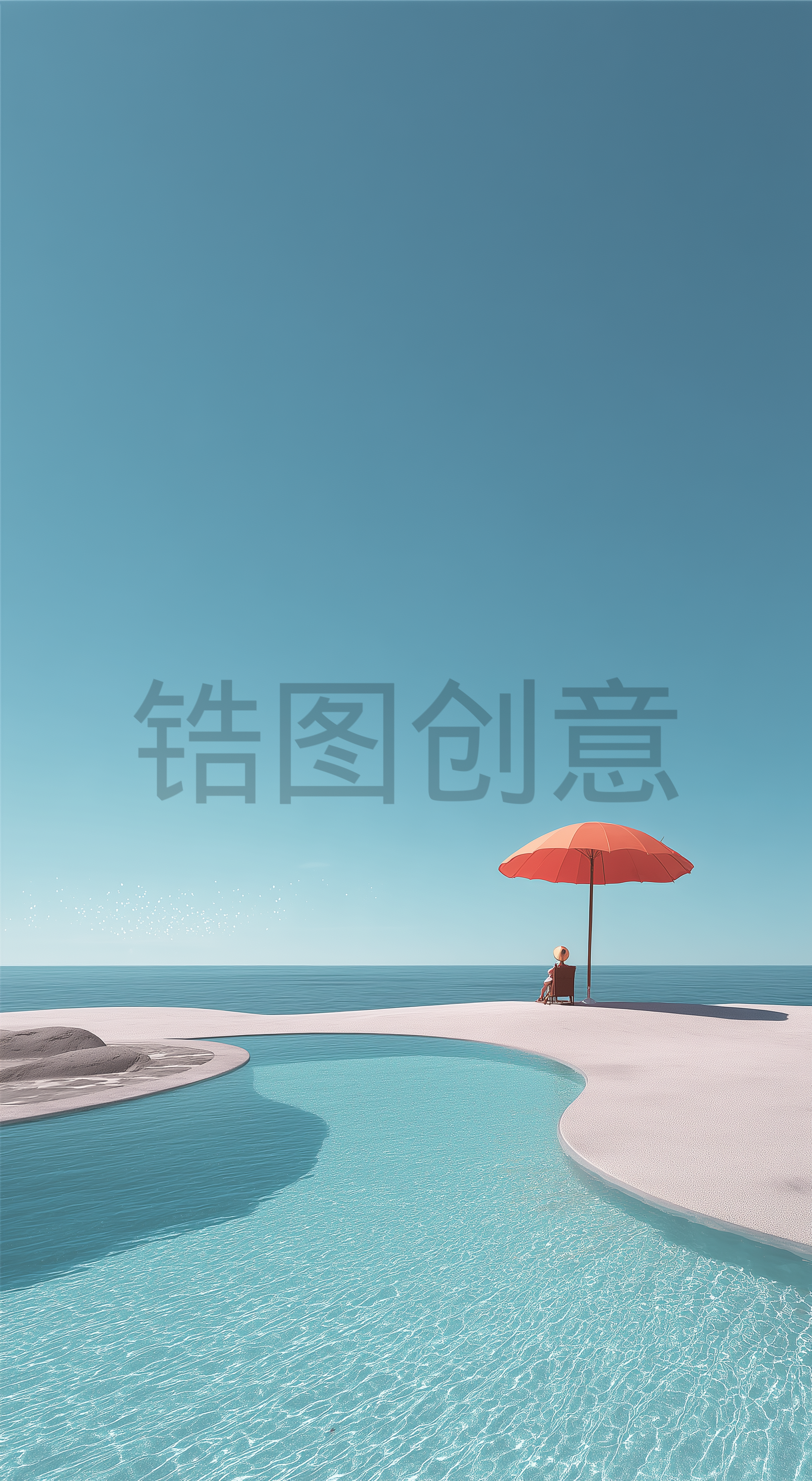 泳池边海天蓝色背景