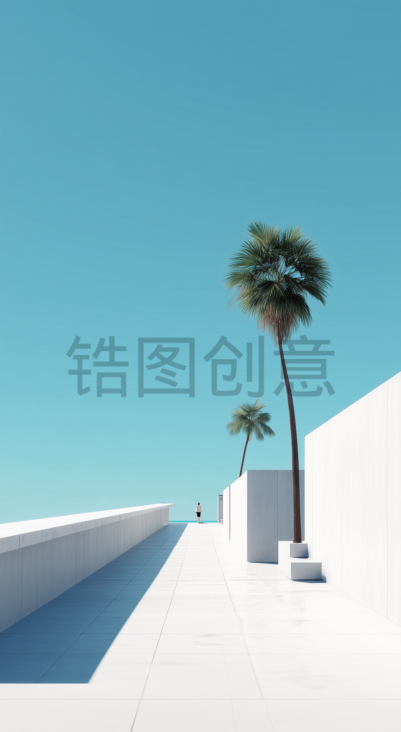 热带棕榈树和建筑，旅行，暑假壁纸