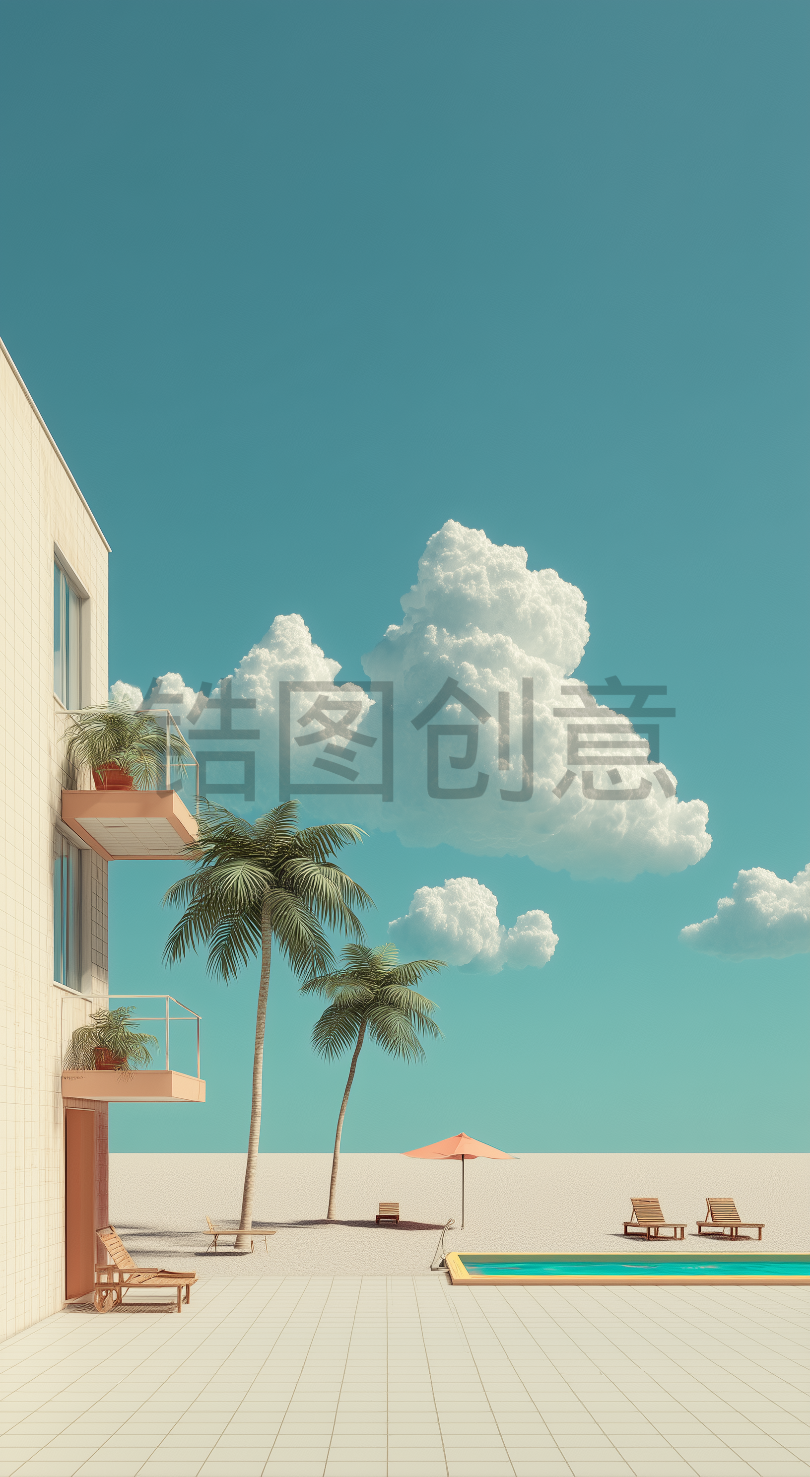 夏天户外沙滩泳池
