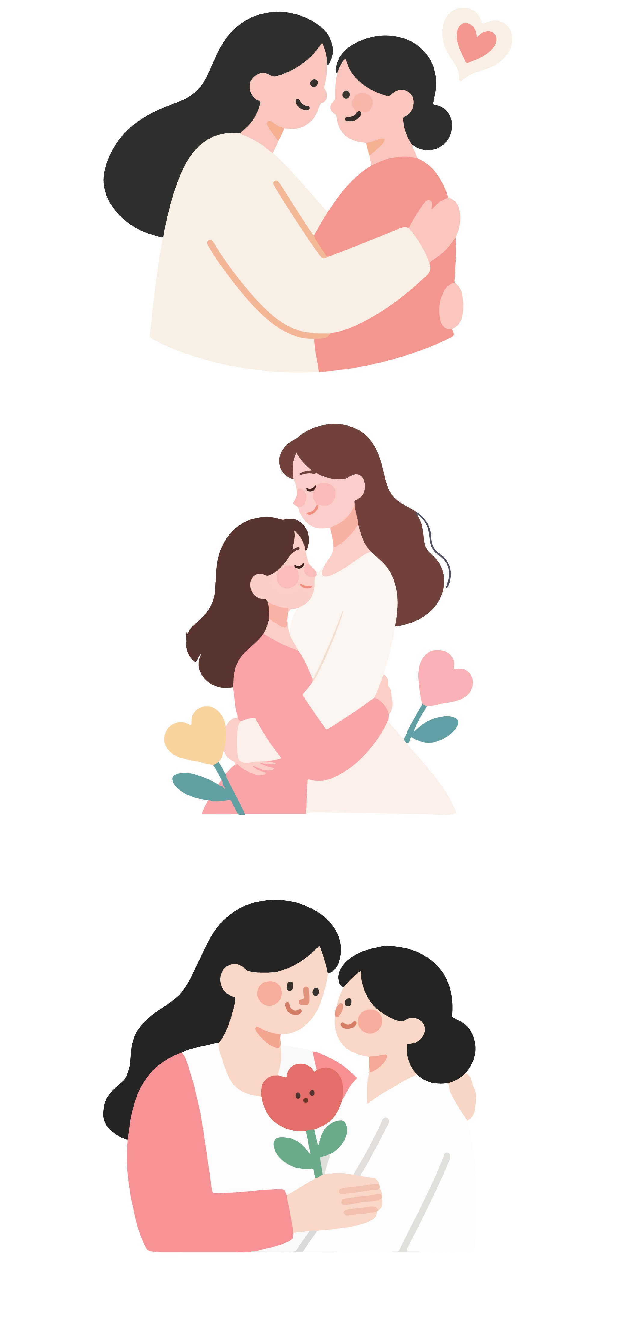 母亲节温馨感母子拥抱矢量插画素材