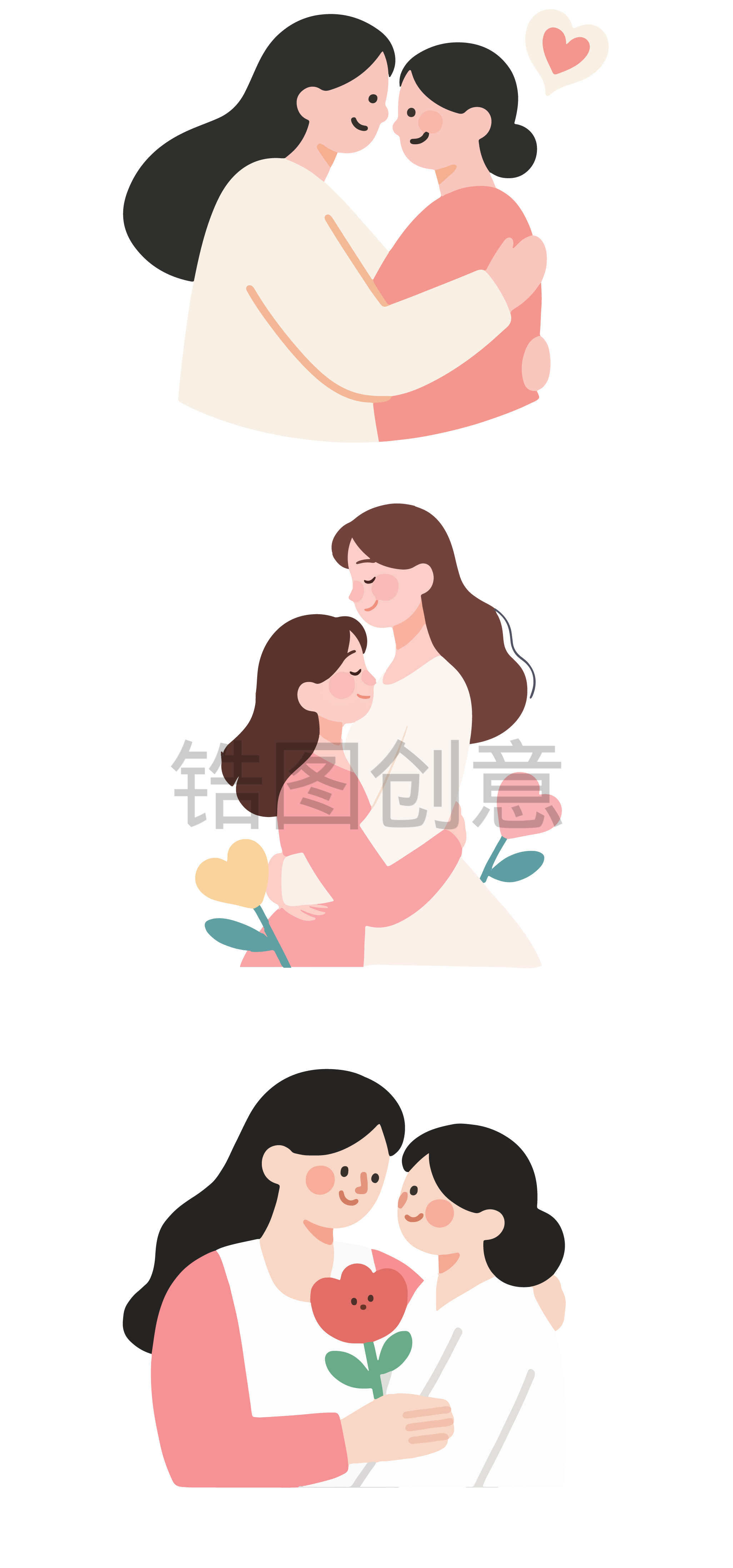 母亲节温馨感母子拥抱矢量插画素材