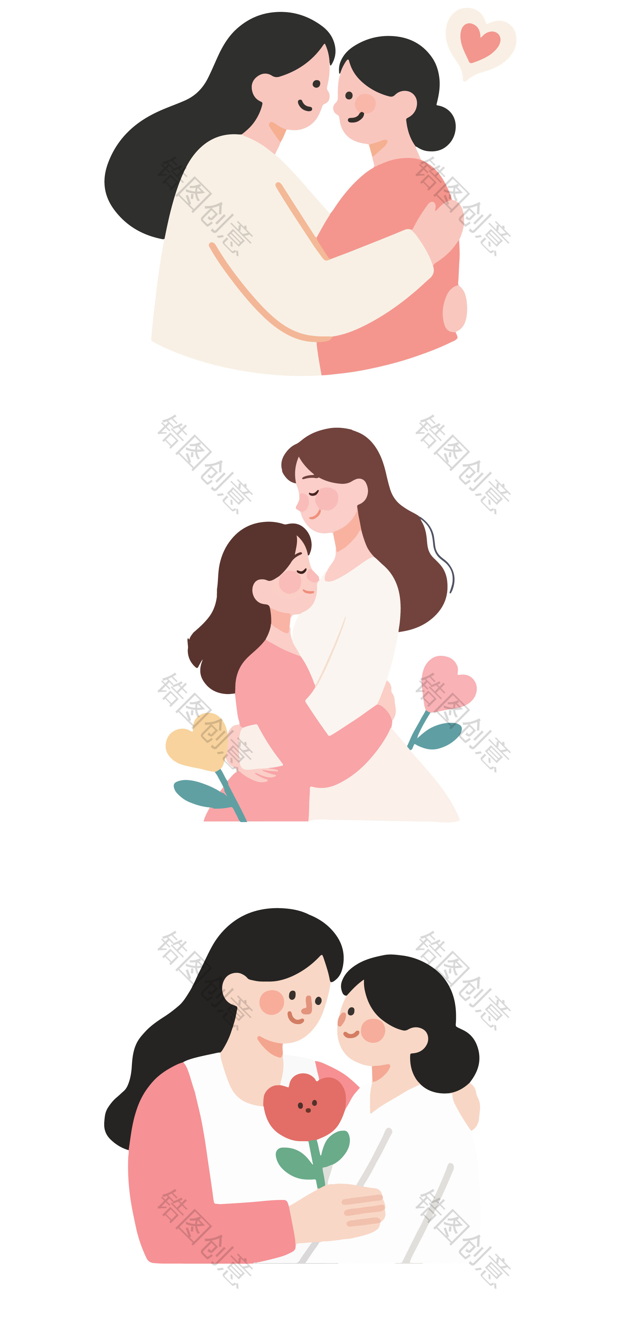母亲节温馨感母子拥抱矢量插画素材