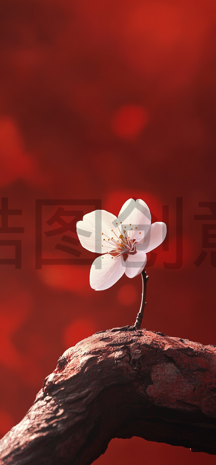 红色城墙独露出一支梅花特写场景