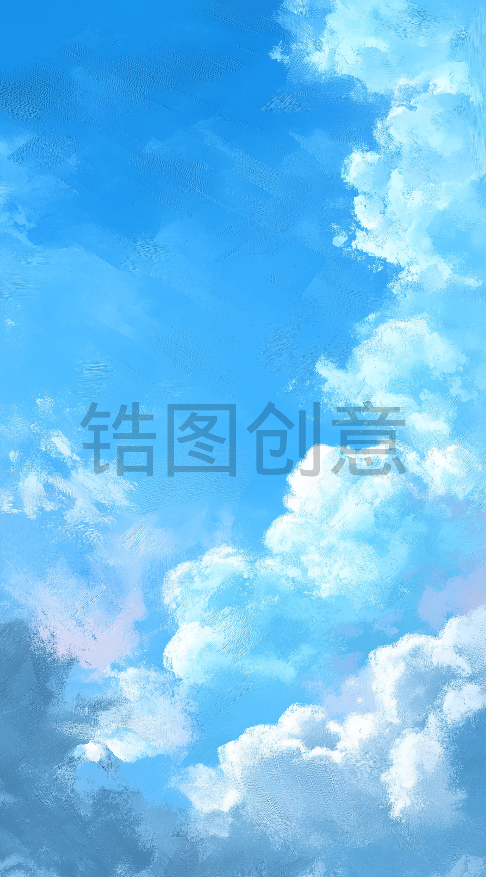 锆图-蓝色蓝天白云油画风背景