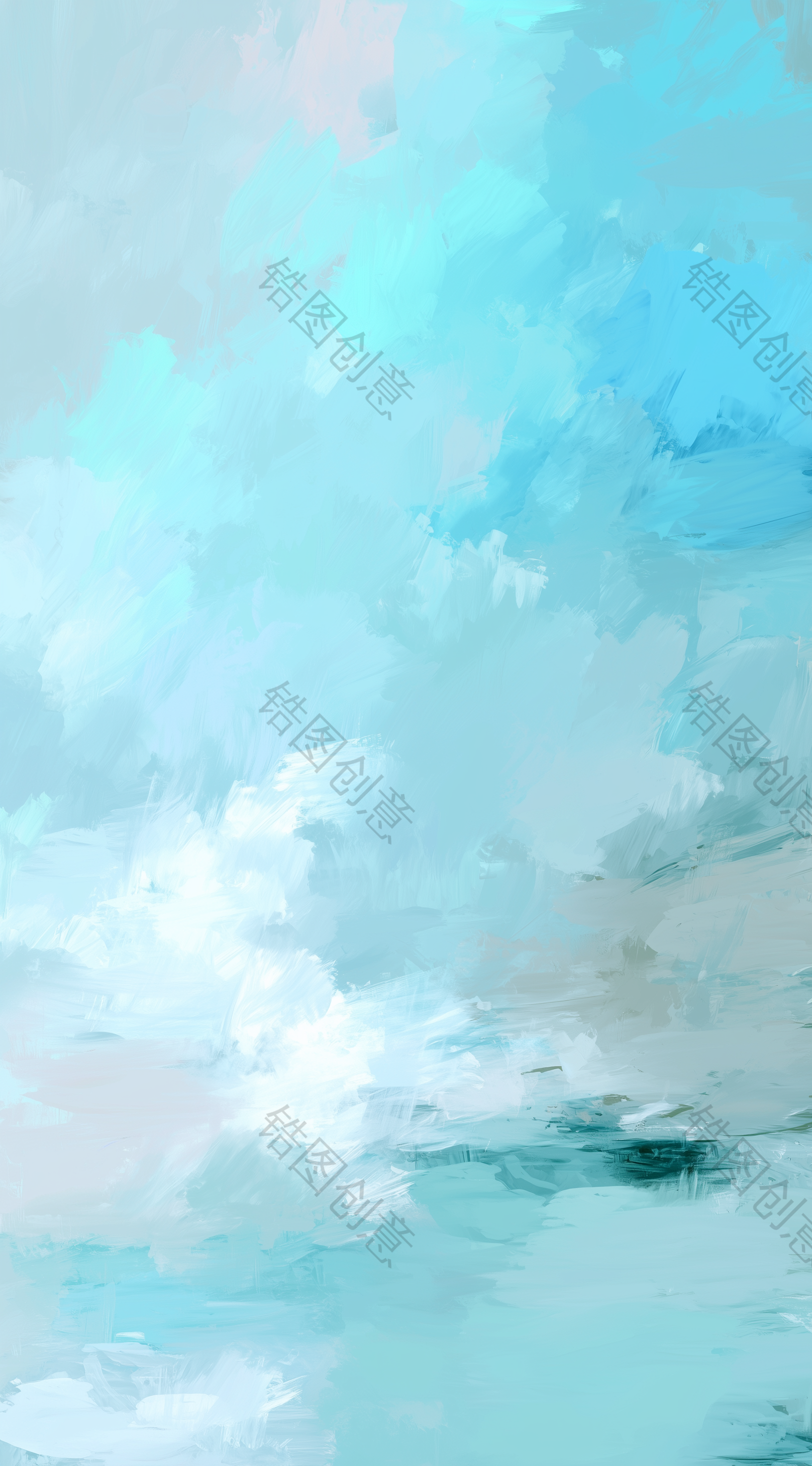 锆图-蓝色蓝天白云油画风背景
