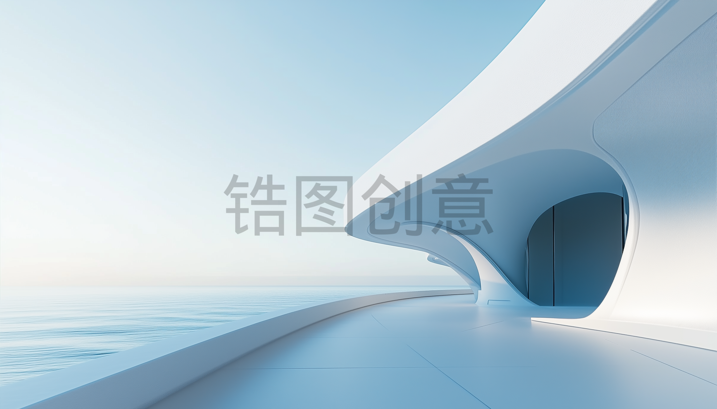 蓝色广角建筑空间背景