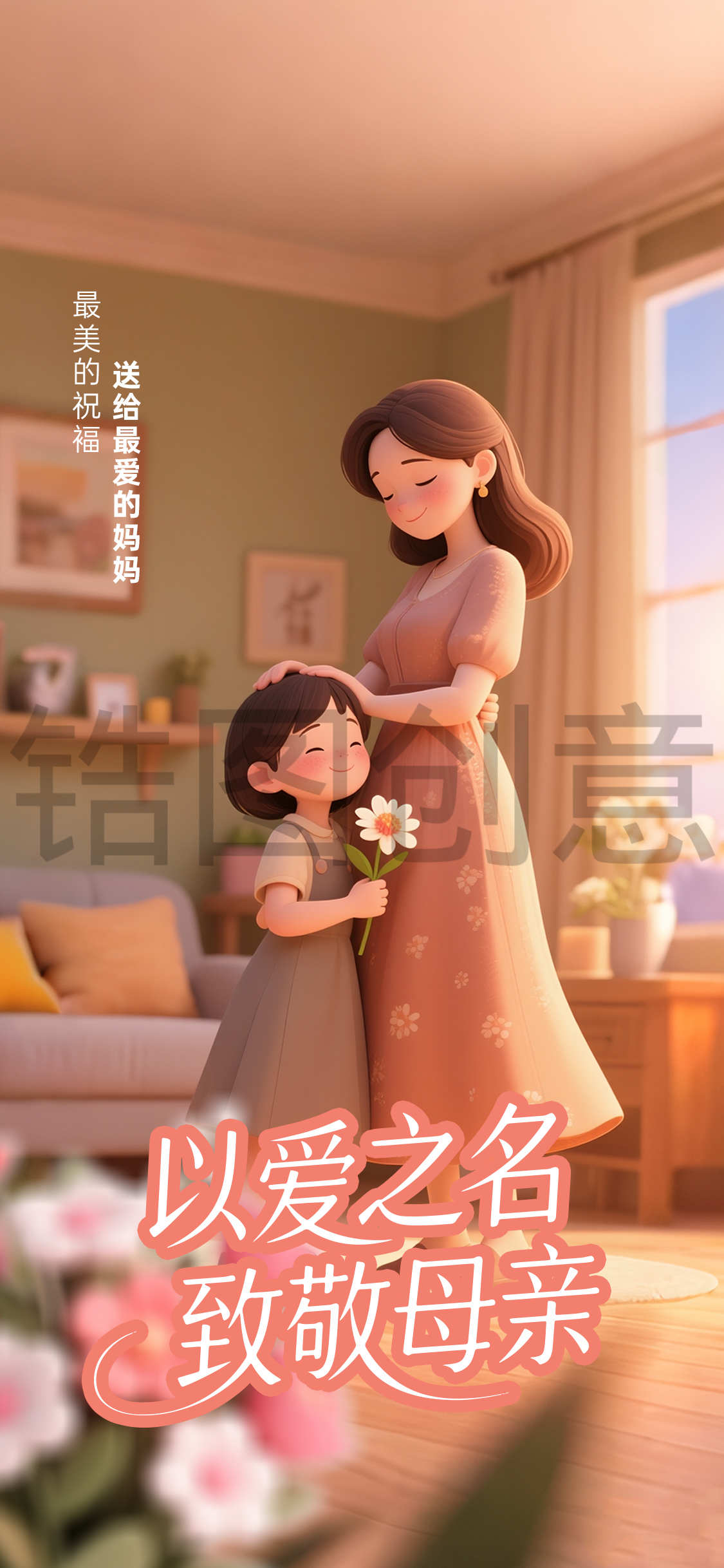 母亲节节日3d卡通祝福海报