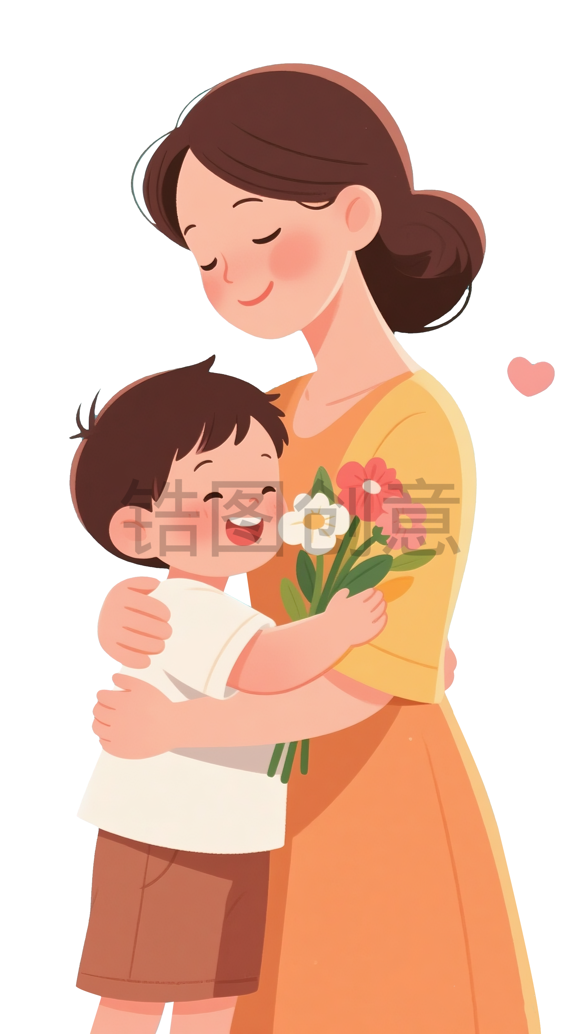 亲子系列母亲抱着孩子母亲节母女卡通温馨画面