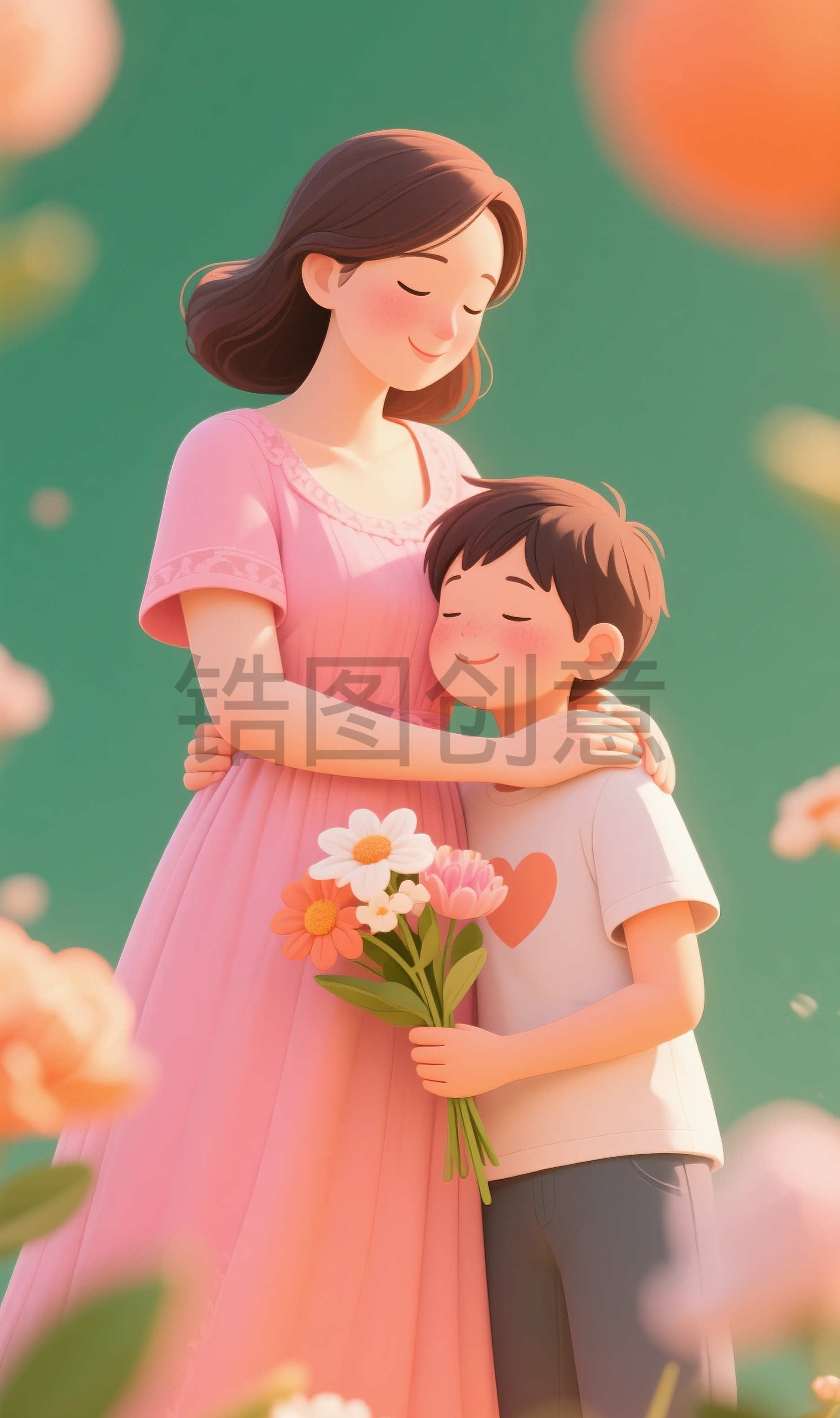 亲子系列母亲抱着孩子母亲节母子3d卡通温馨画面