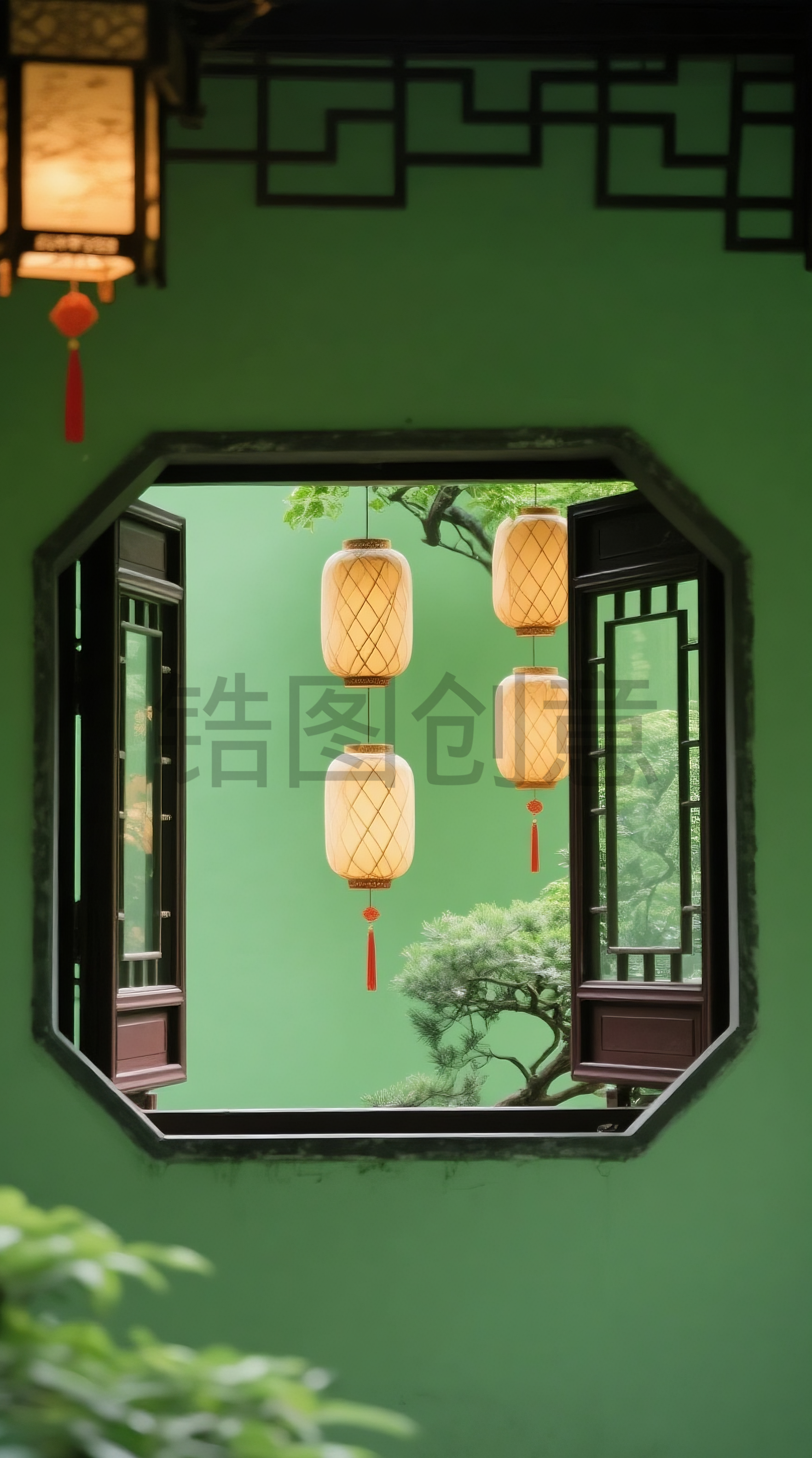 锆图-中式建筑园林窗户场景