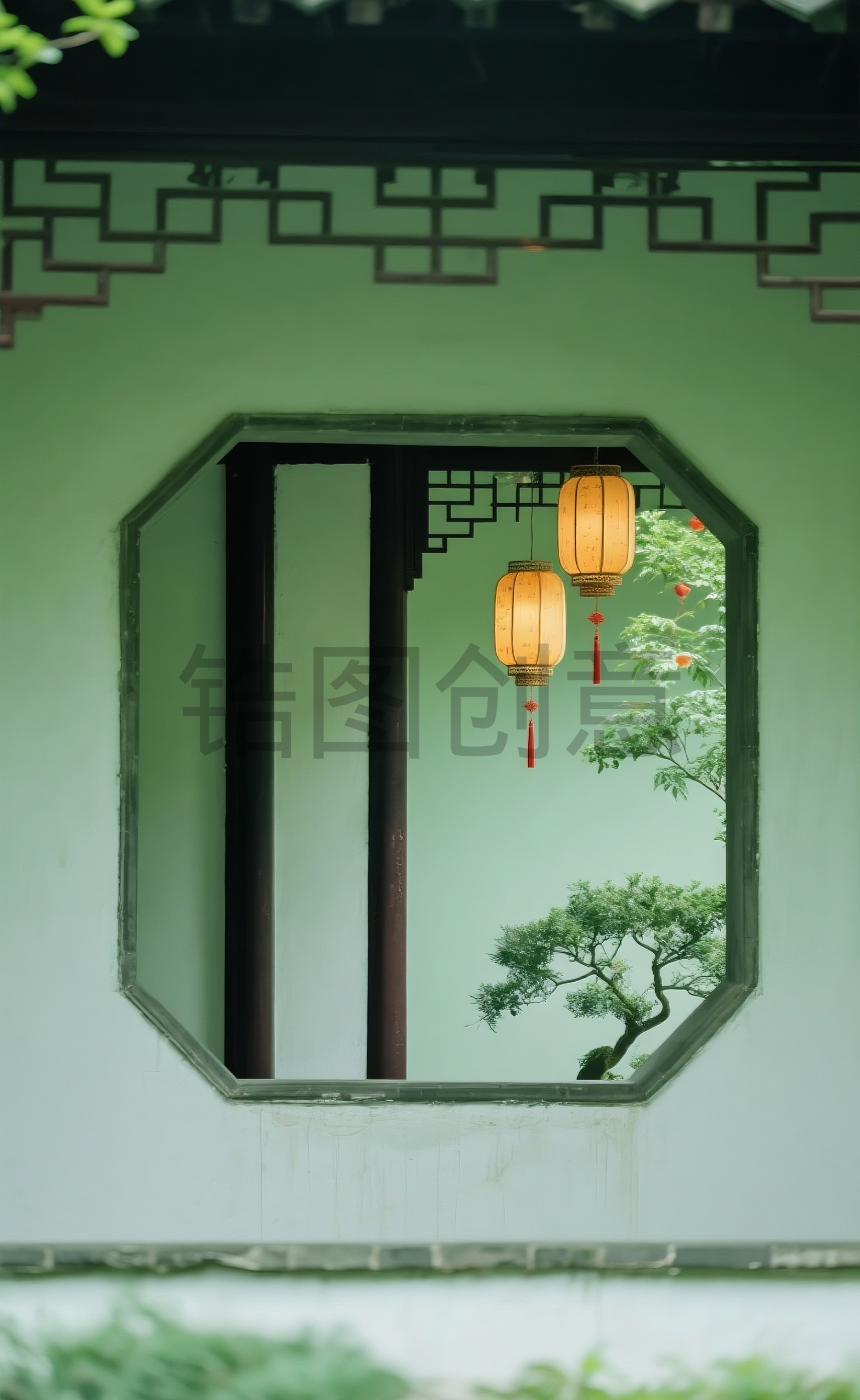 锆图-中式建筑园林窗户场景