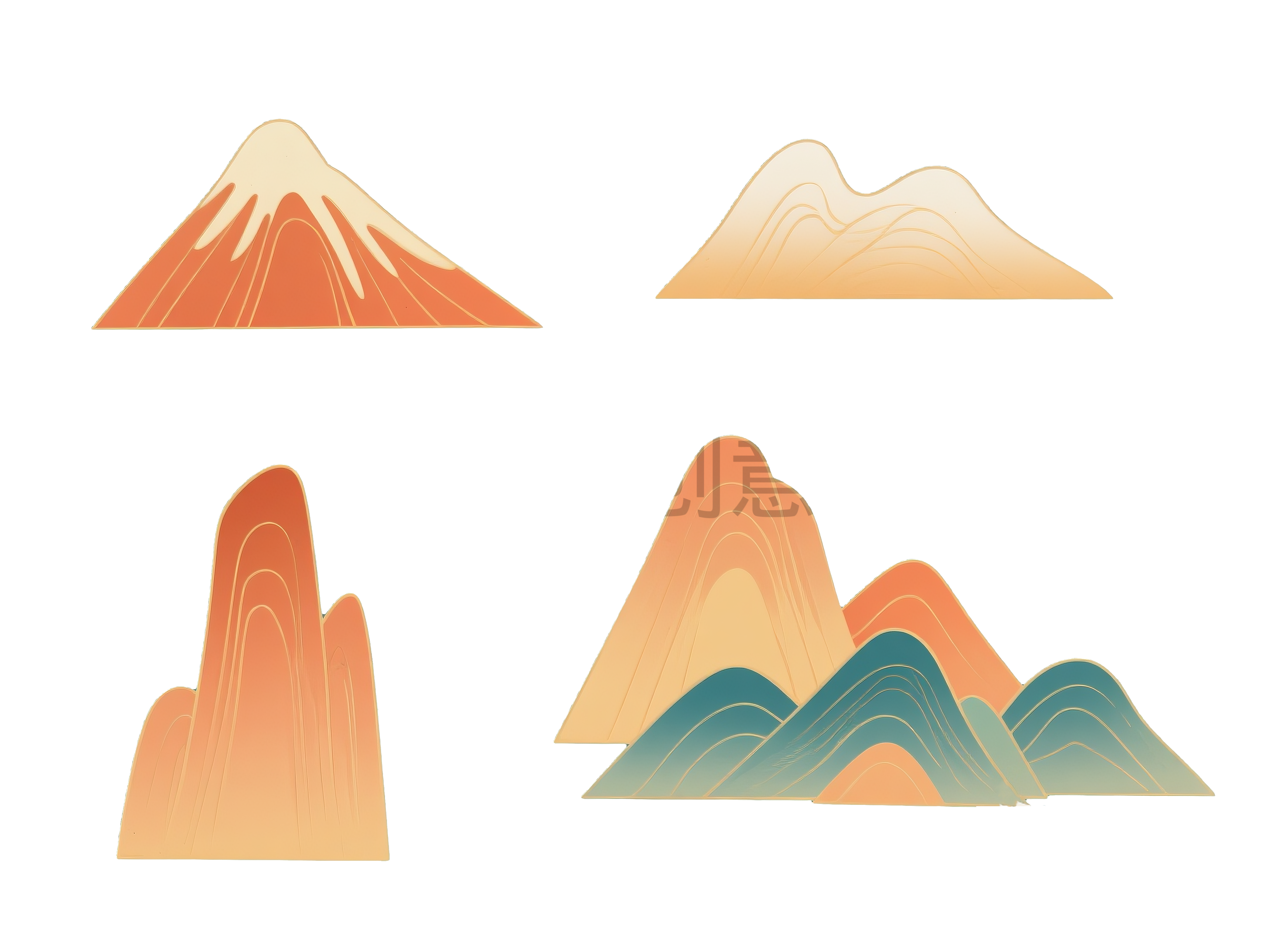 国风国潮插画山脉png元素