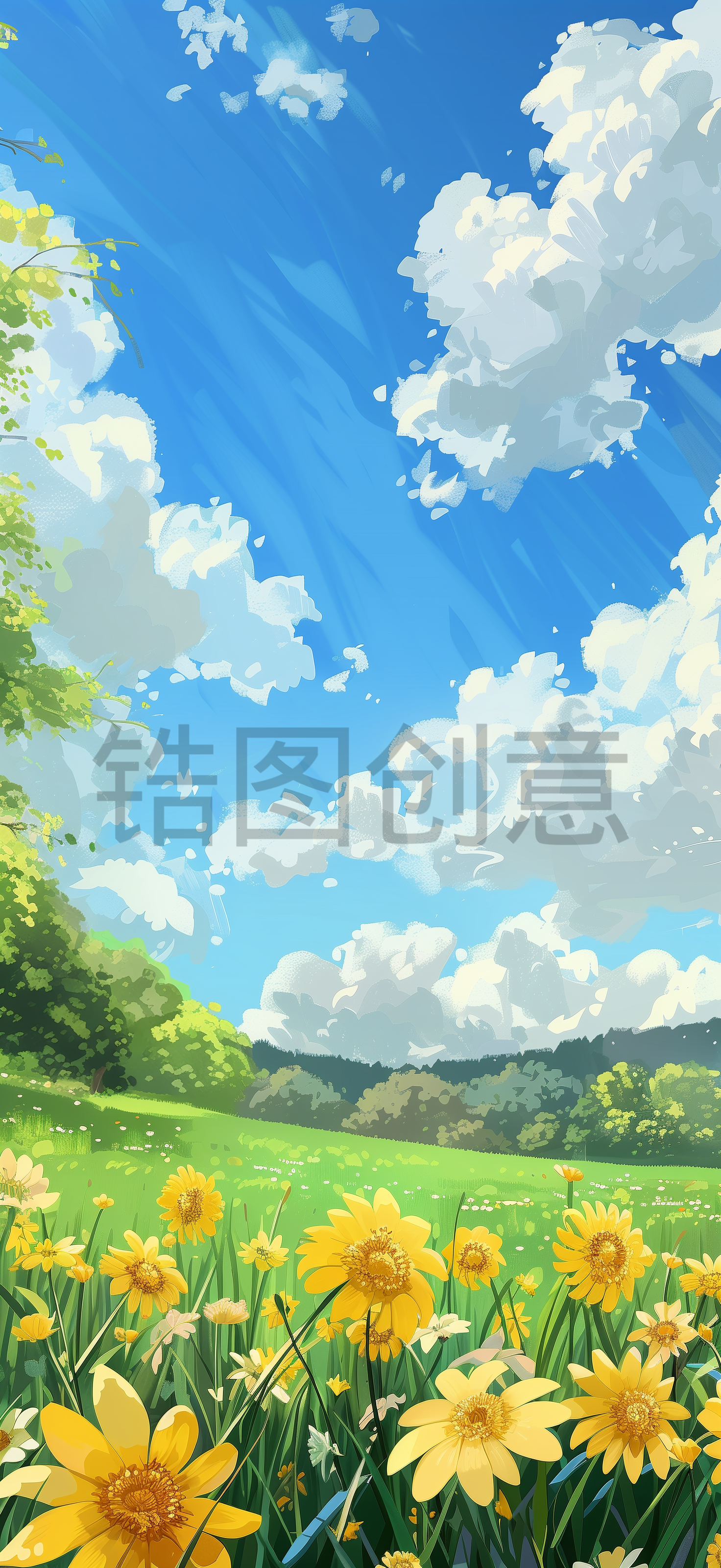 夏天，蓝天，白云，大自然，花