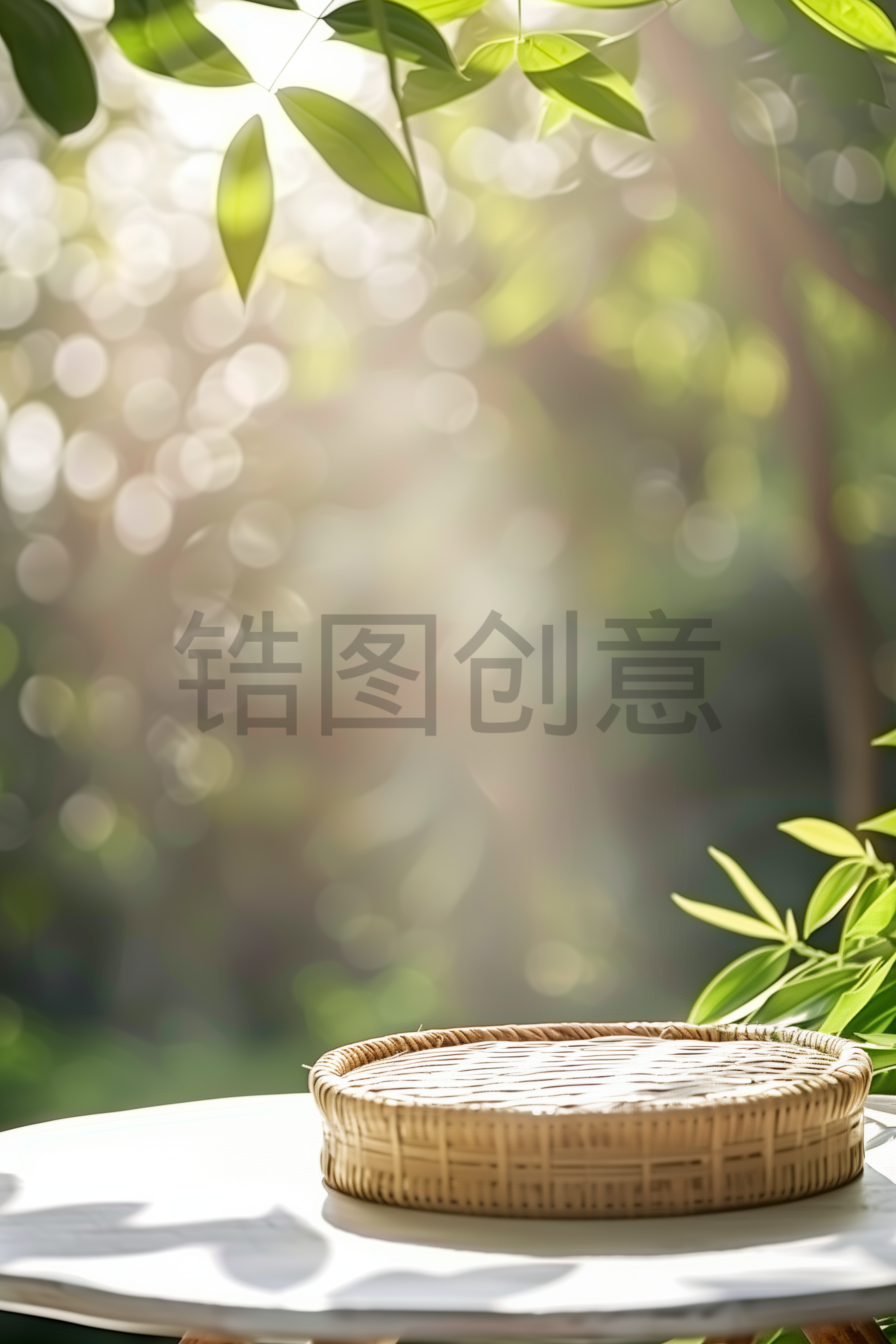 夏天、光影、光影、空篮子、桌子、树