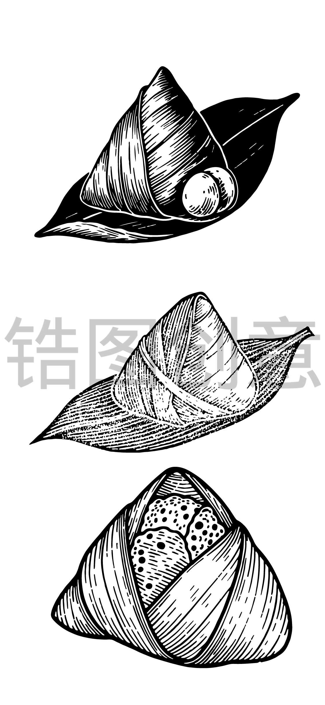 美食食物粽子版画线稿元素
