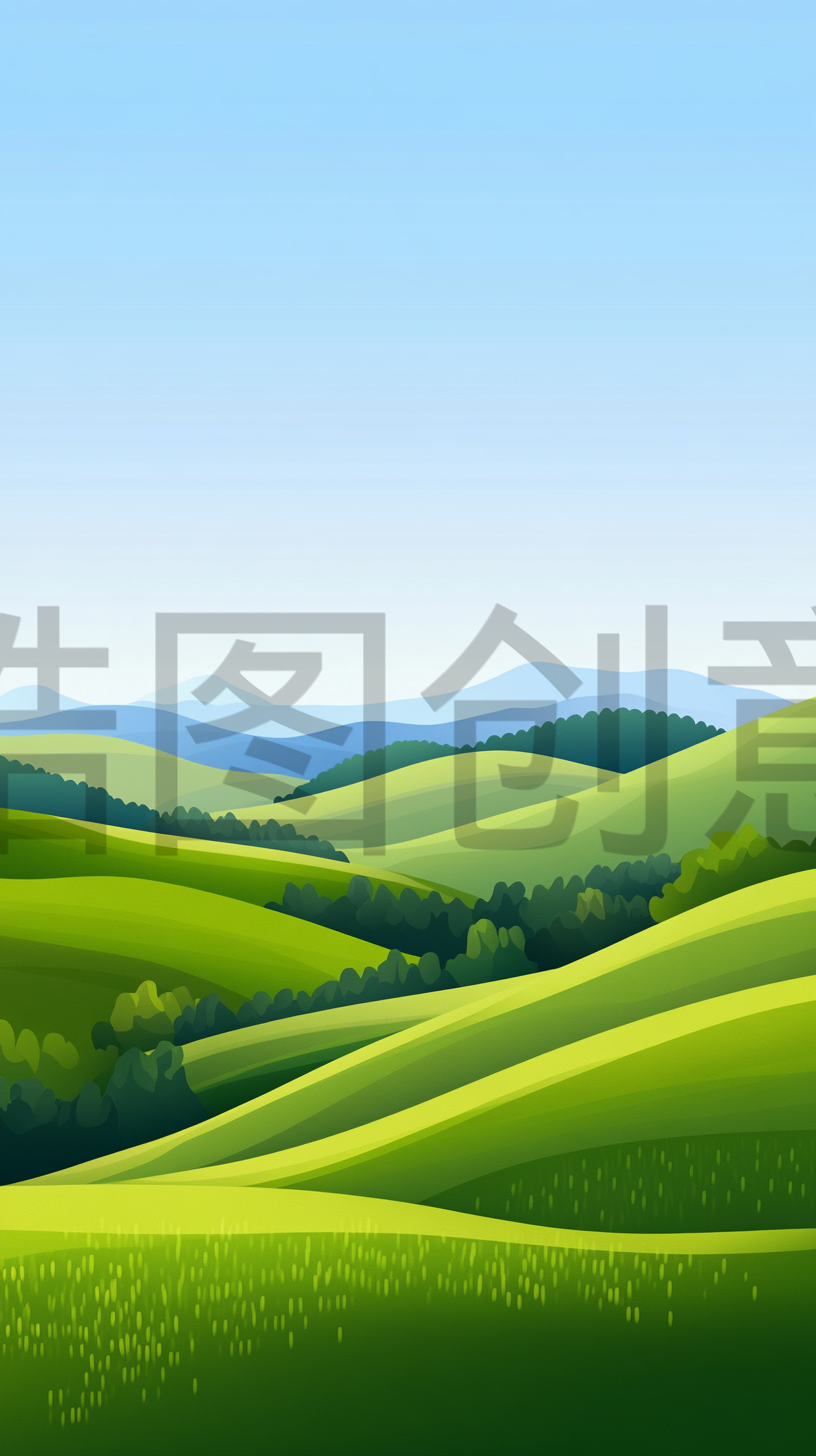 春天起伏的绿草绿地山野插画背景