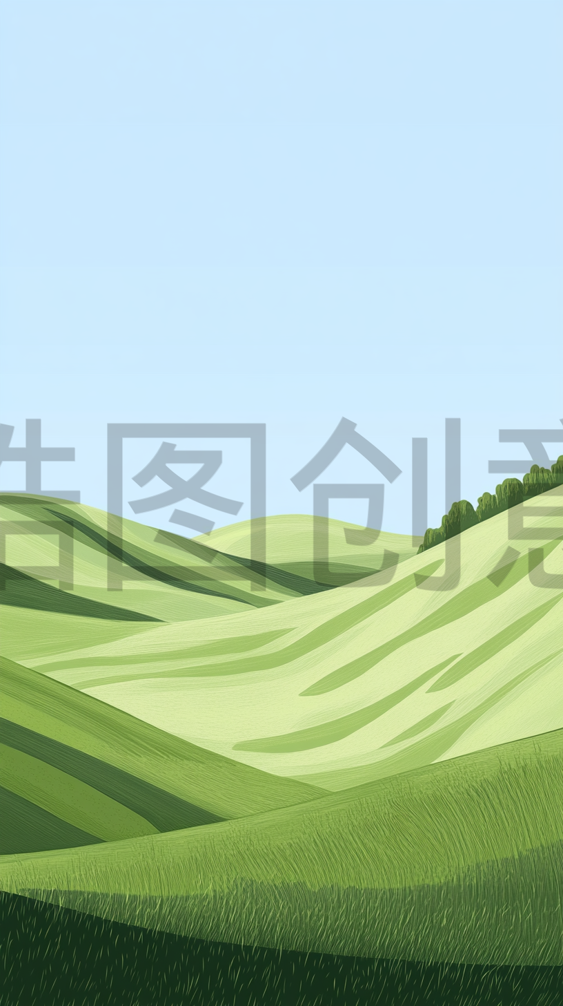 春天起伏的绿草绿地山野插画背景