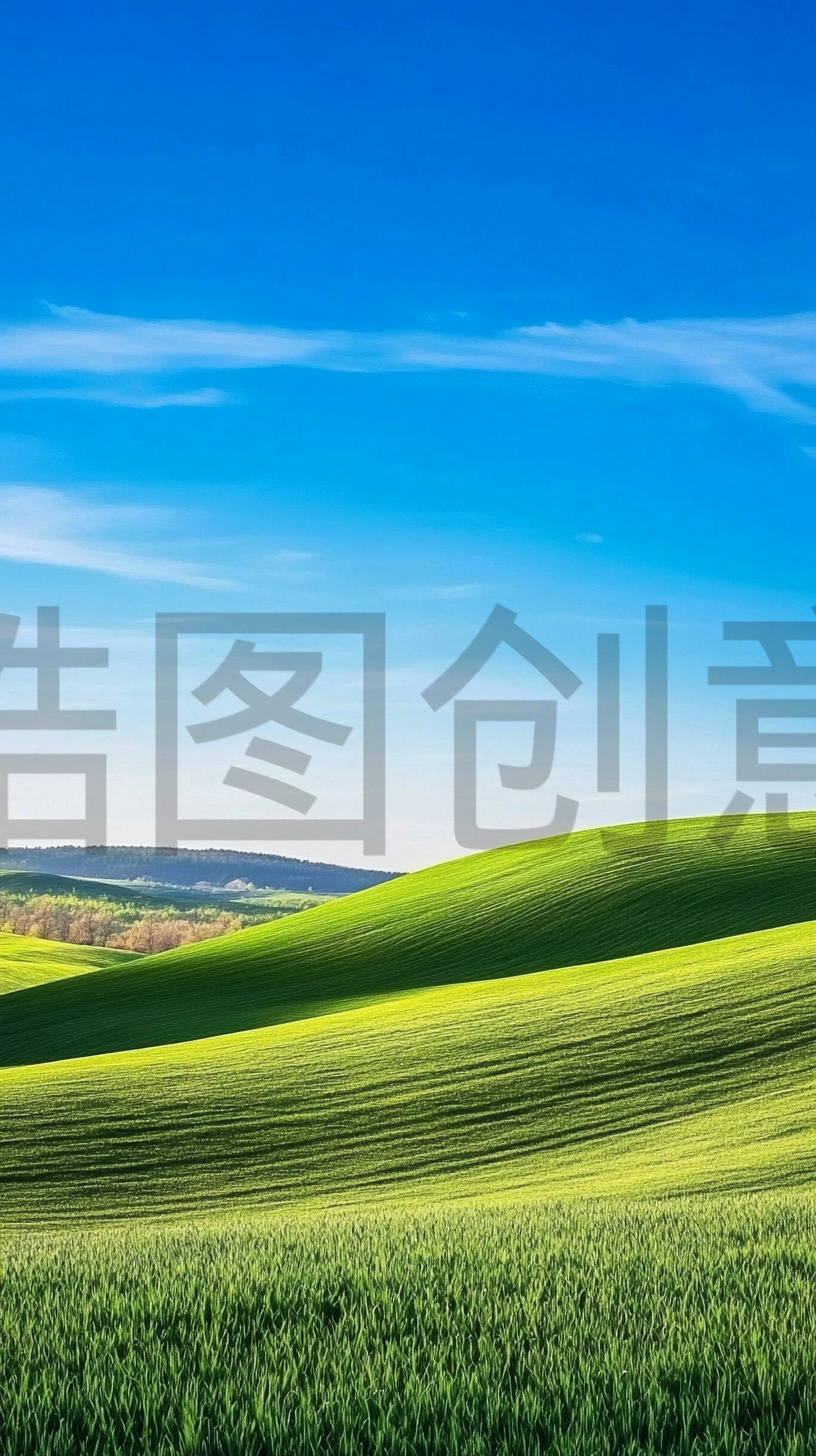 春天起伏的绿草绿地蓝天山野背景