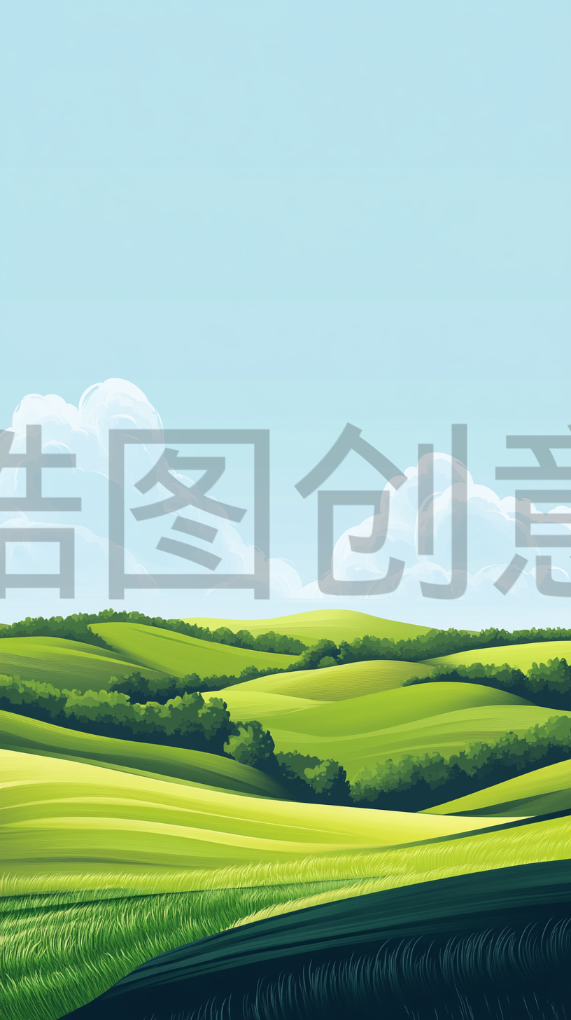 春天起伏的绿草绿地山野插画背景