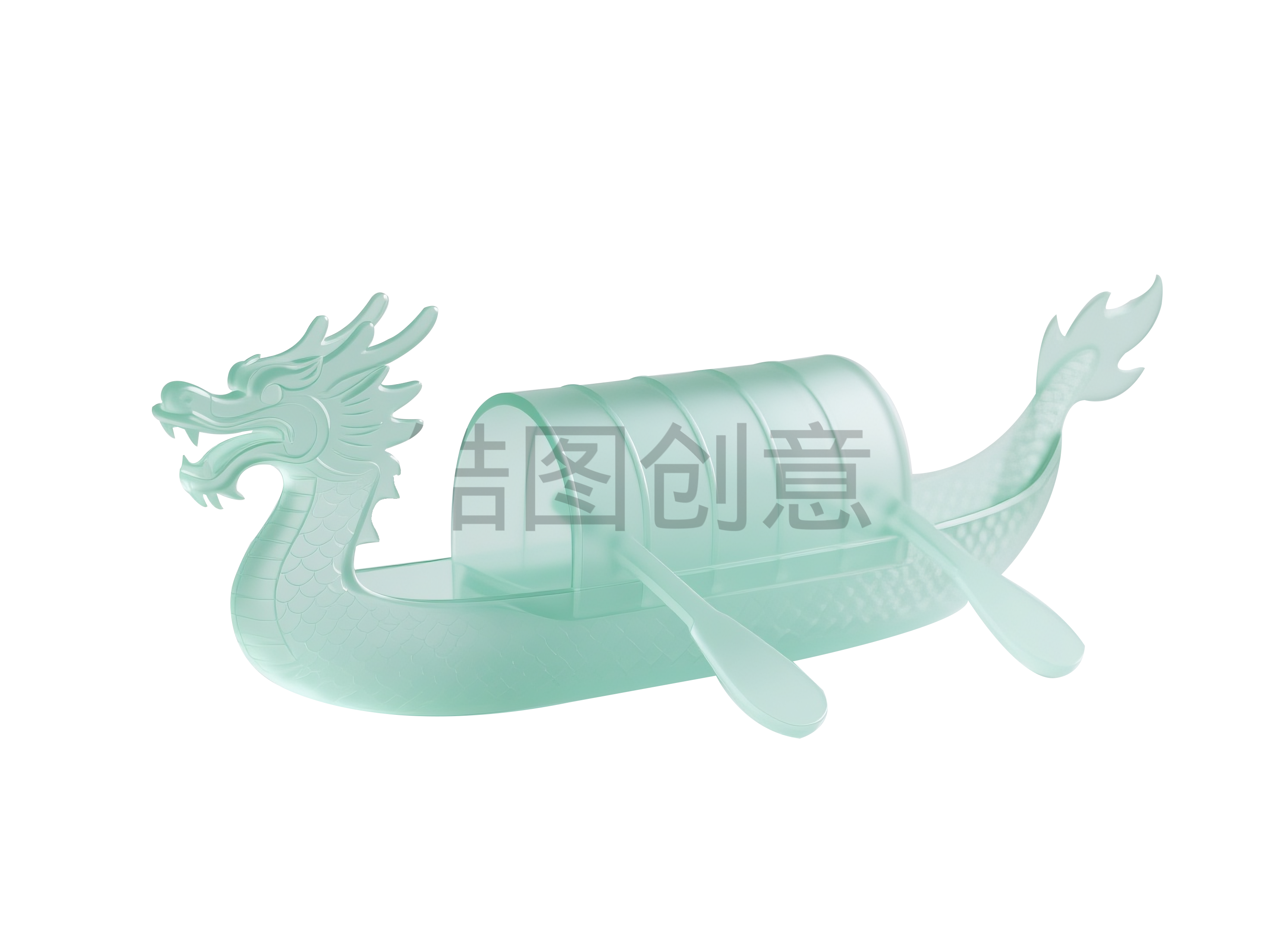 3d绿色透明感端午节龙舟元素
