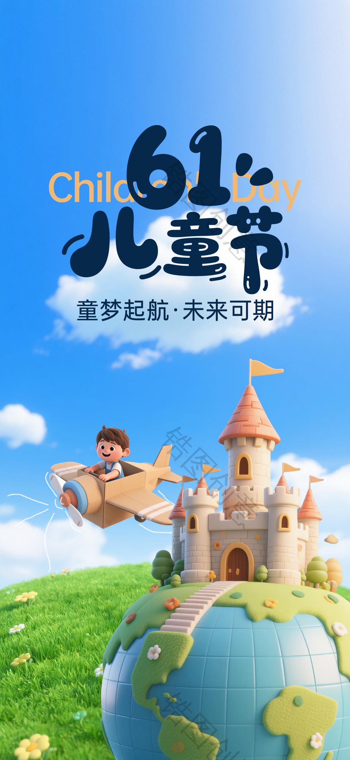 3d卡通61儿童节海报