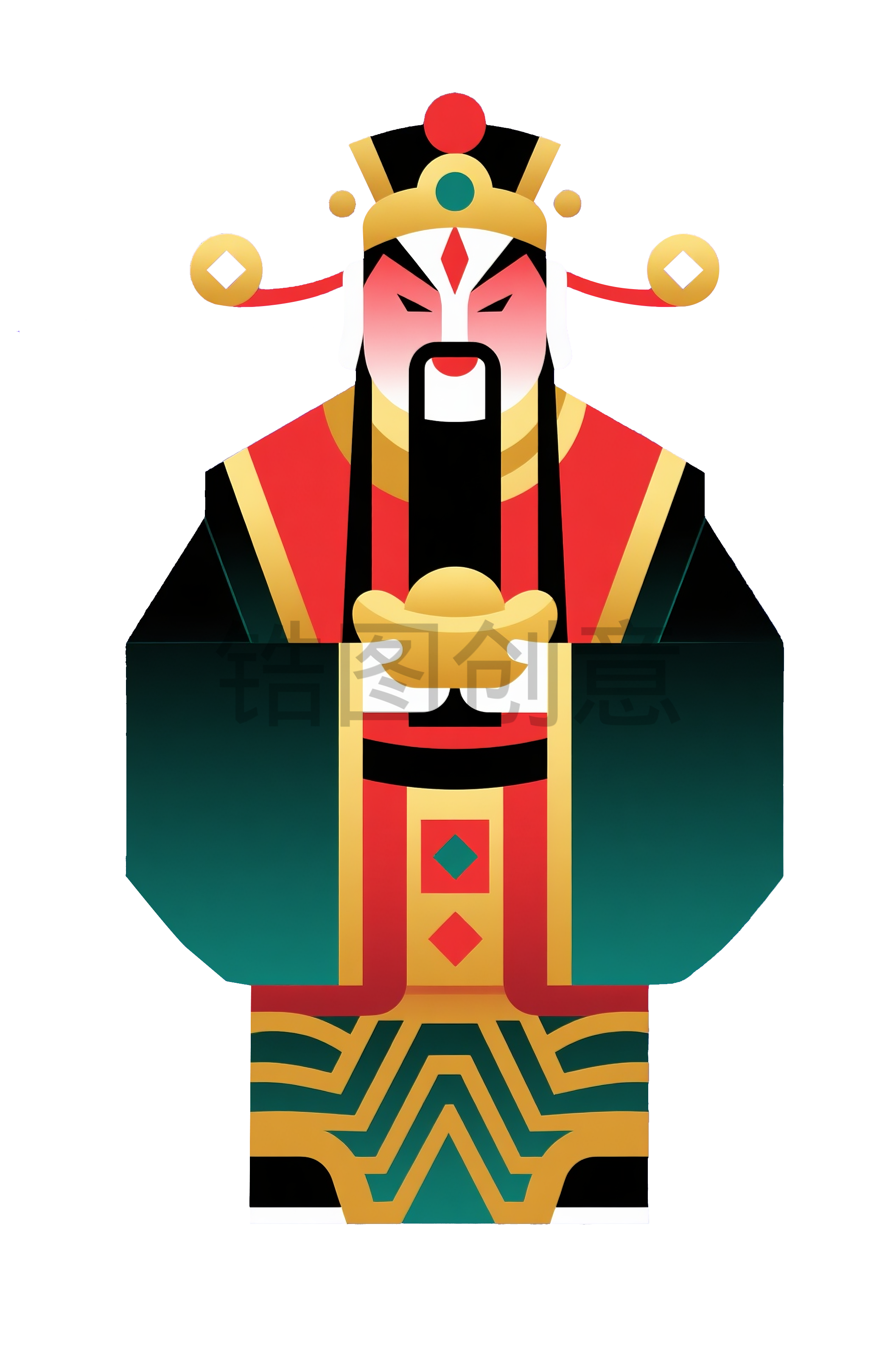几何线条戏曲人物财神爷元素