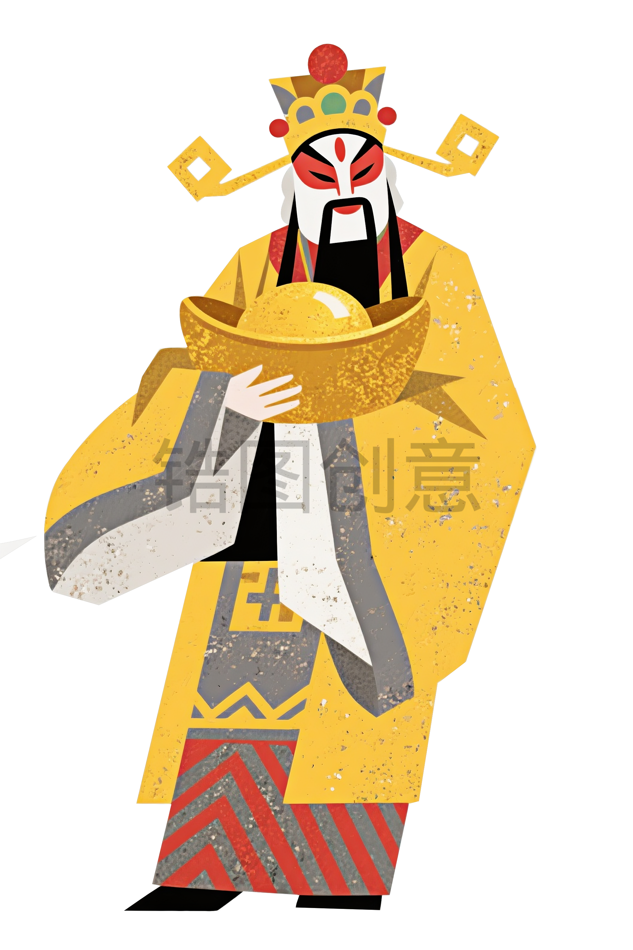几何线条戏曲人物财神爷元素