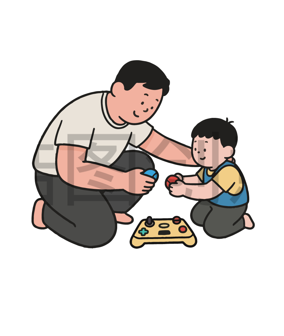 父亲陪小孩玩游戏亲子互动卡通人物素材