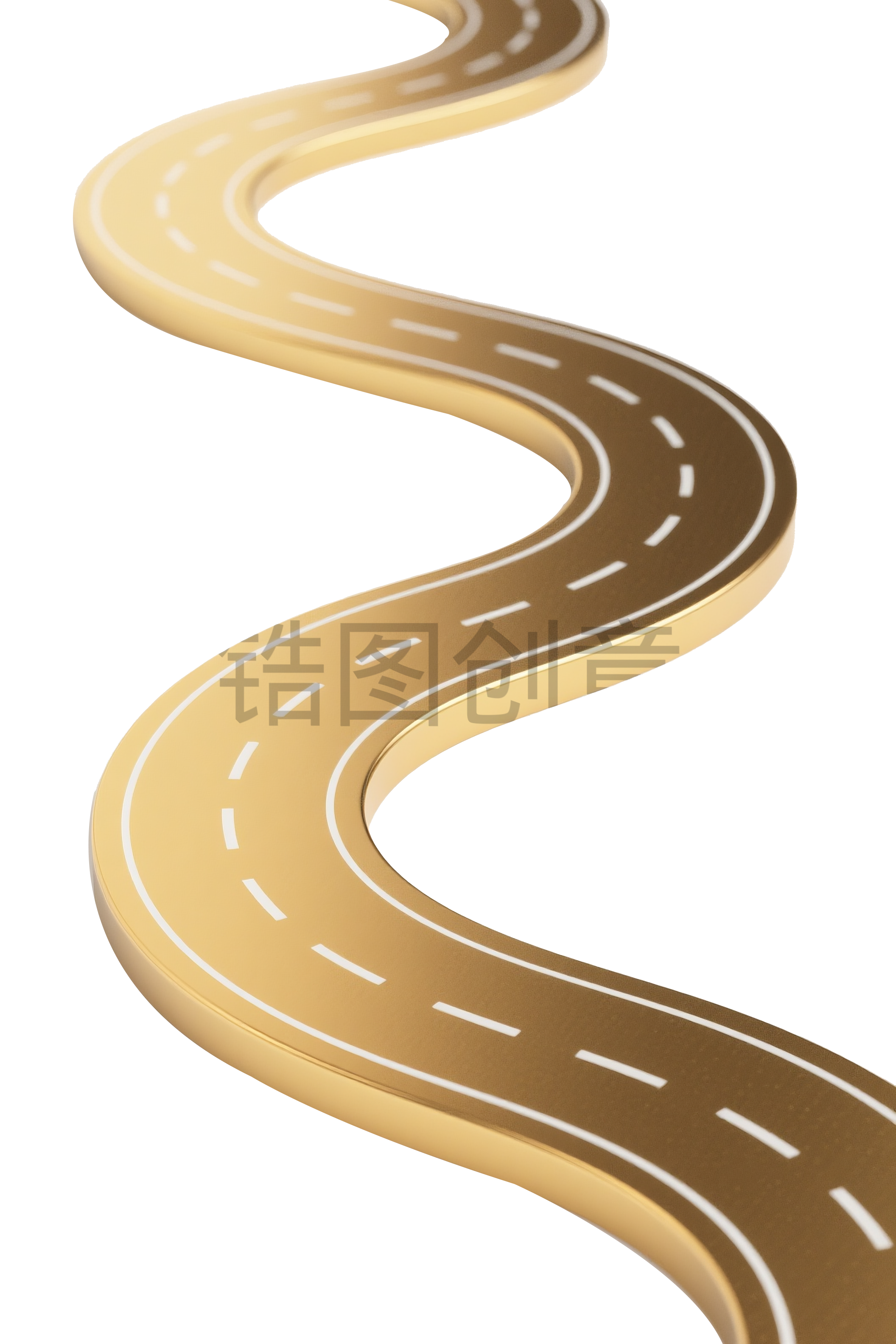 3d金属金色蜿蜒道路元素