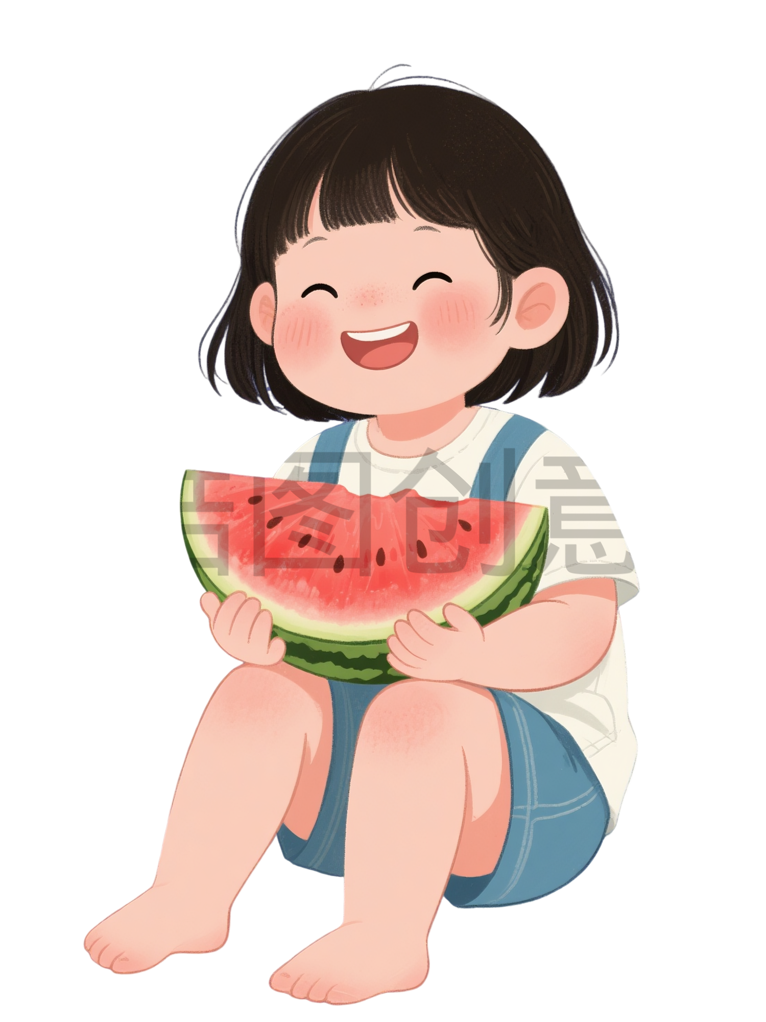 吃西瓜的小女孩元素