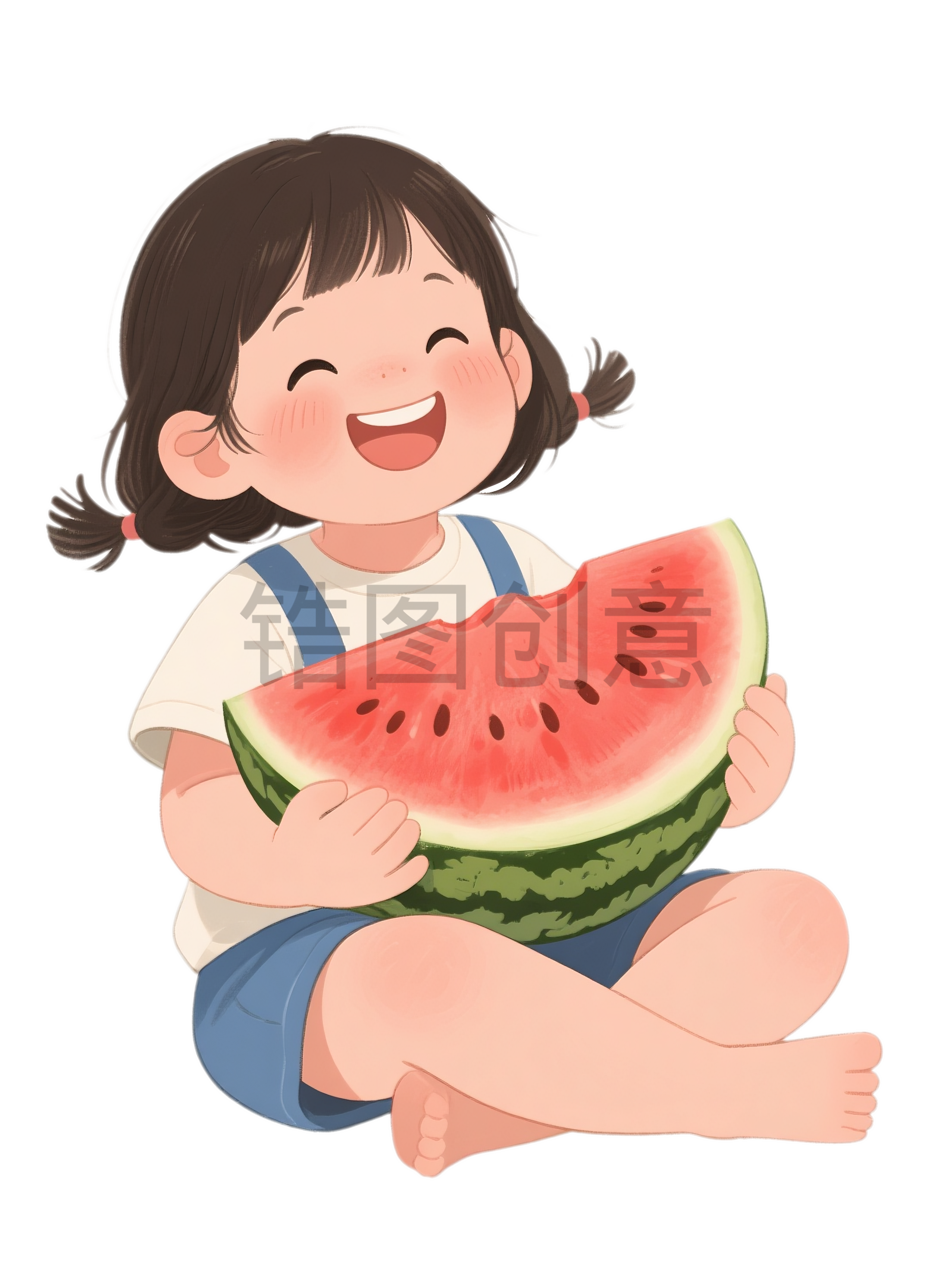 抱着西瓜的小女孩子元素