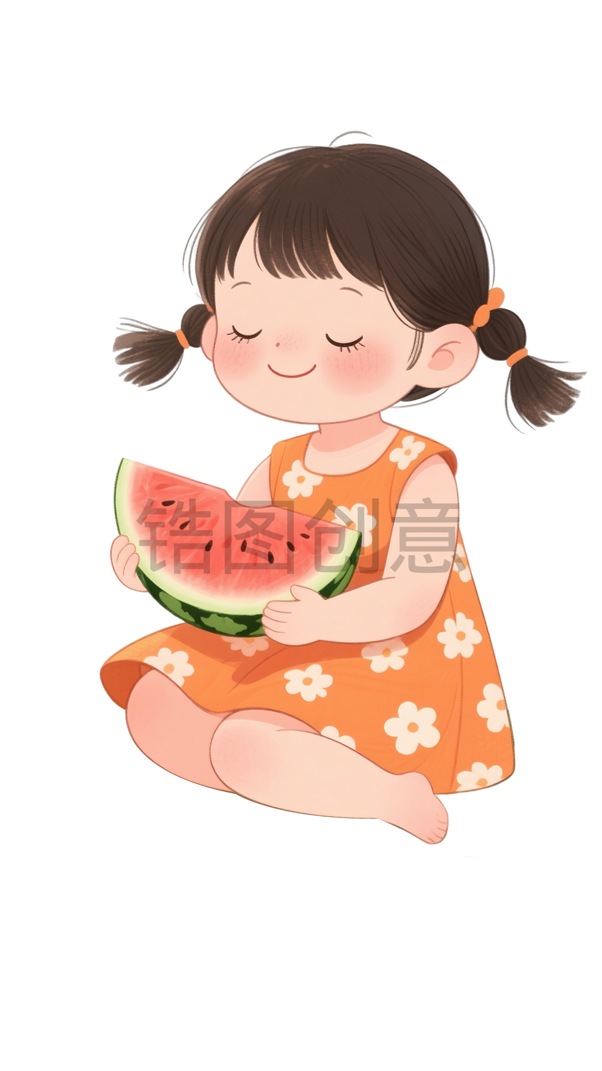 吃西瓜的小女孩元素
