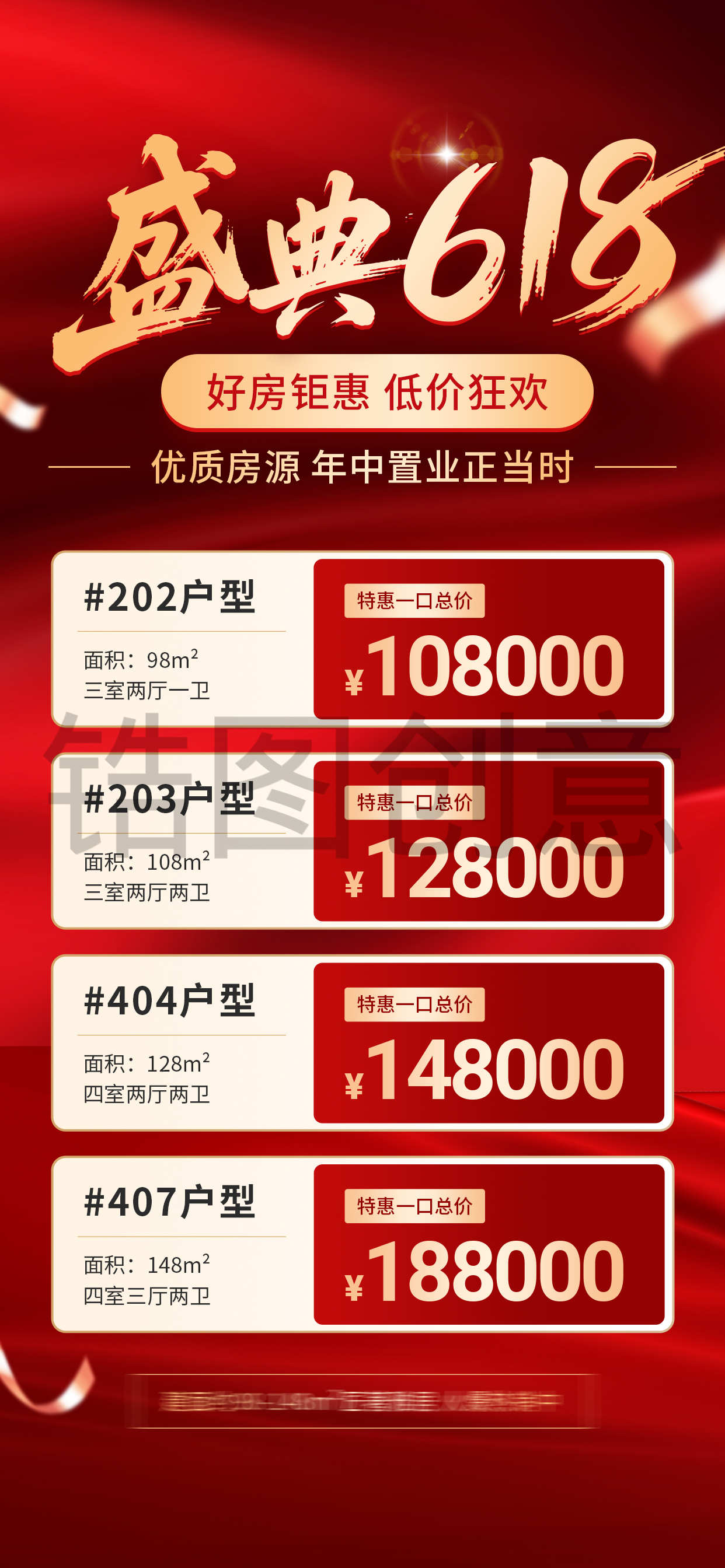 618房地产销售中介楼盘促销价格表竖版红稿热销海报