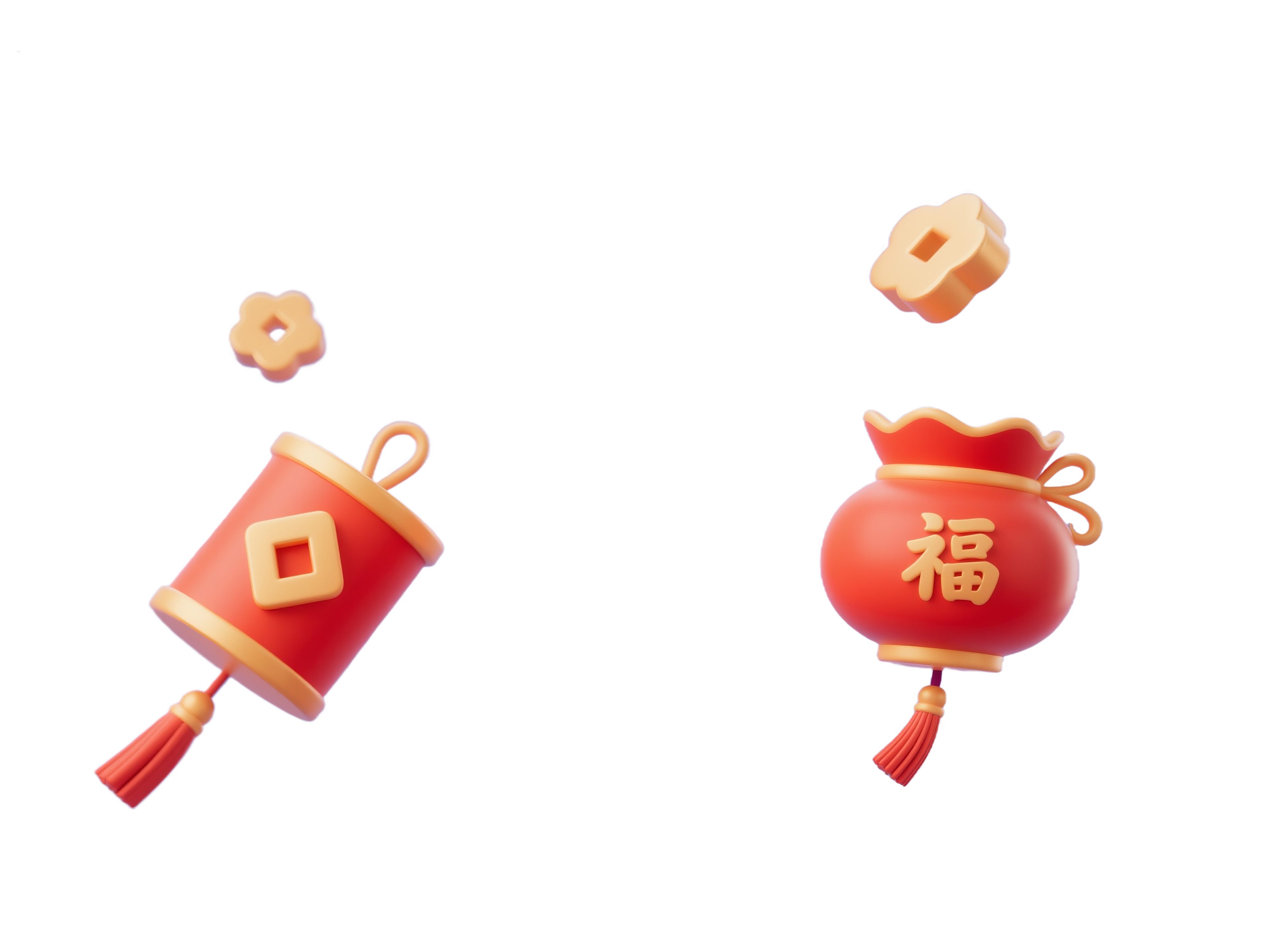 3d卡通新年点缀灯笼钱袋元素
