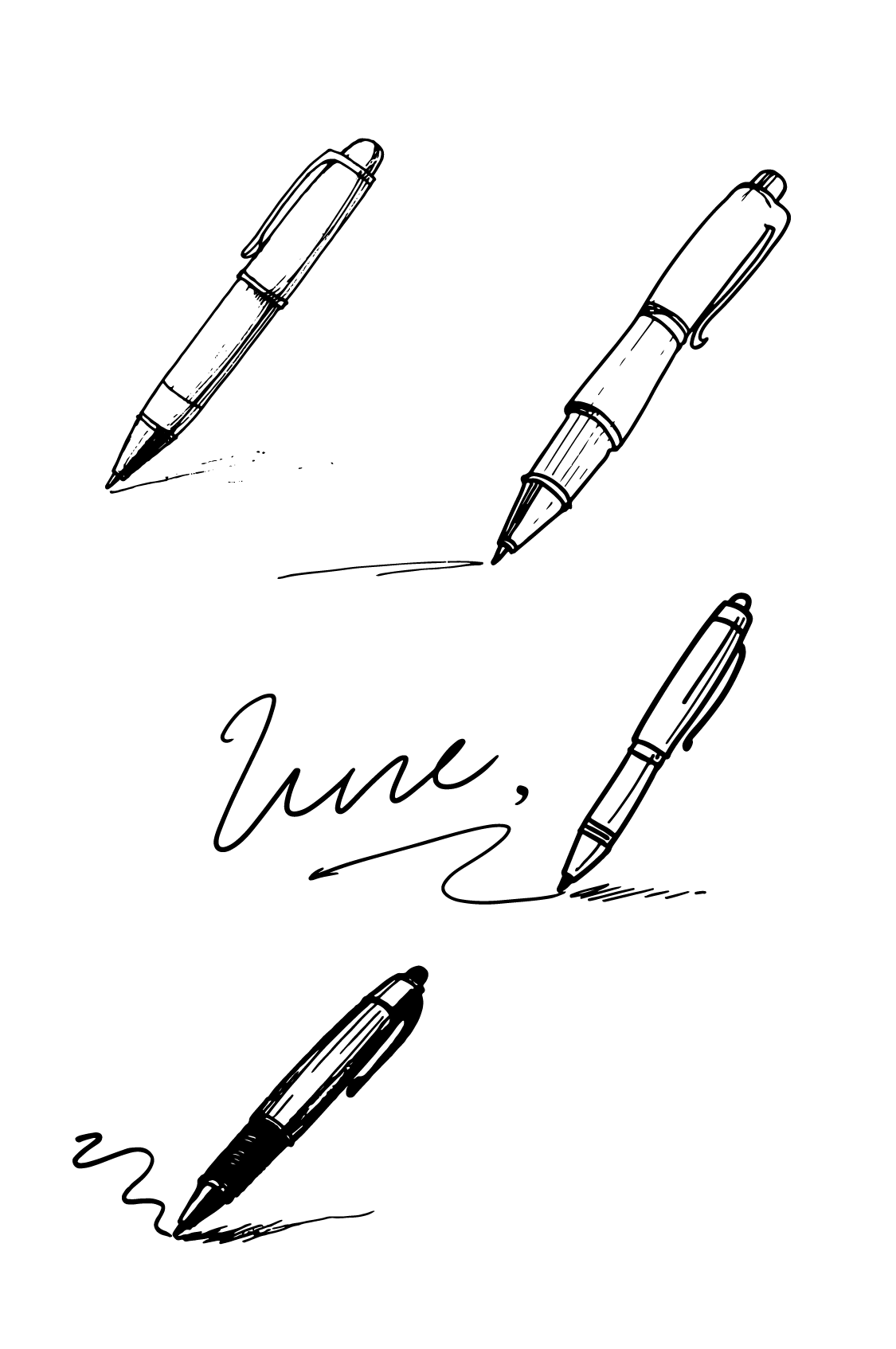 手绘线条感钢笔元素