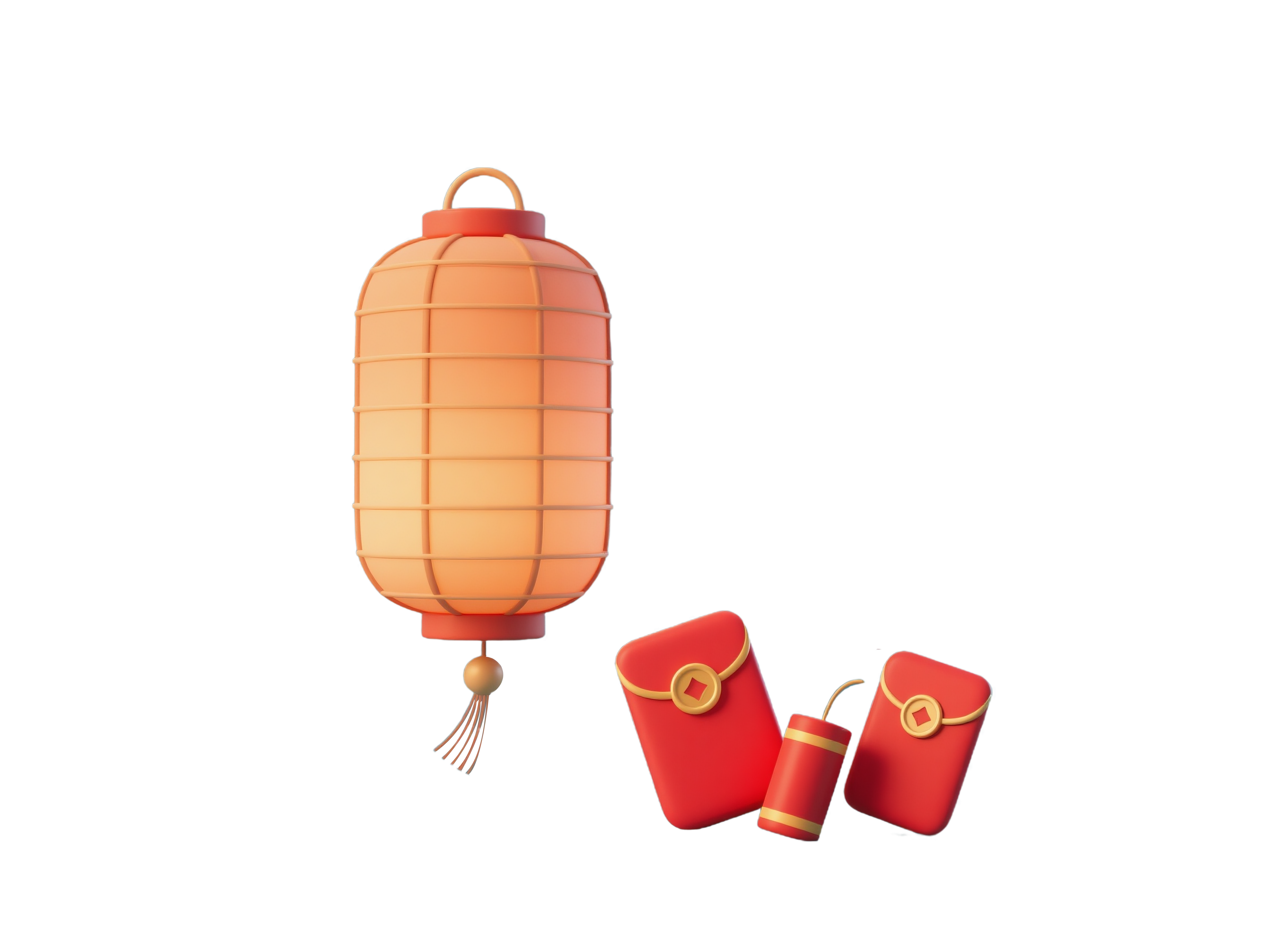 3d卡通新年点缀灯笼红包元素