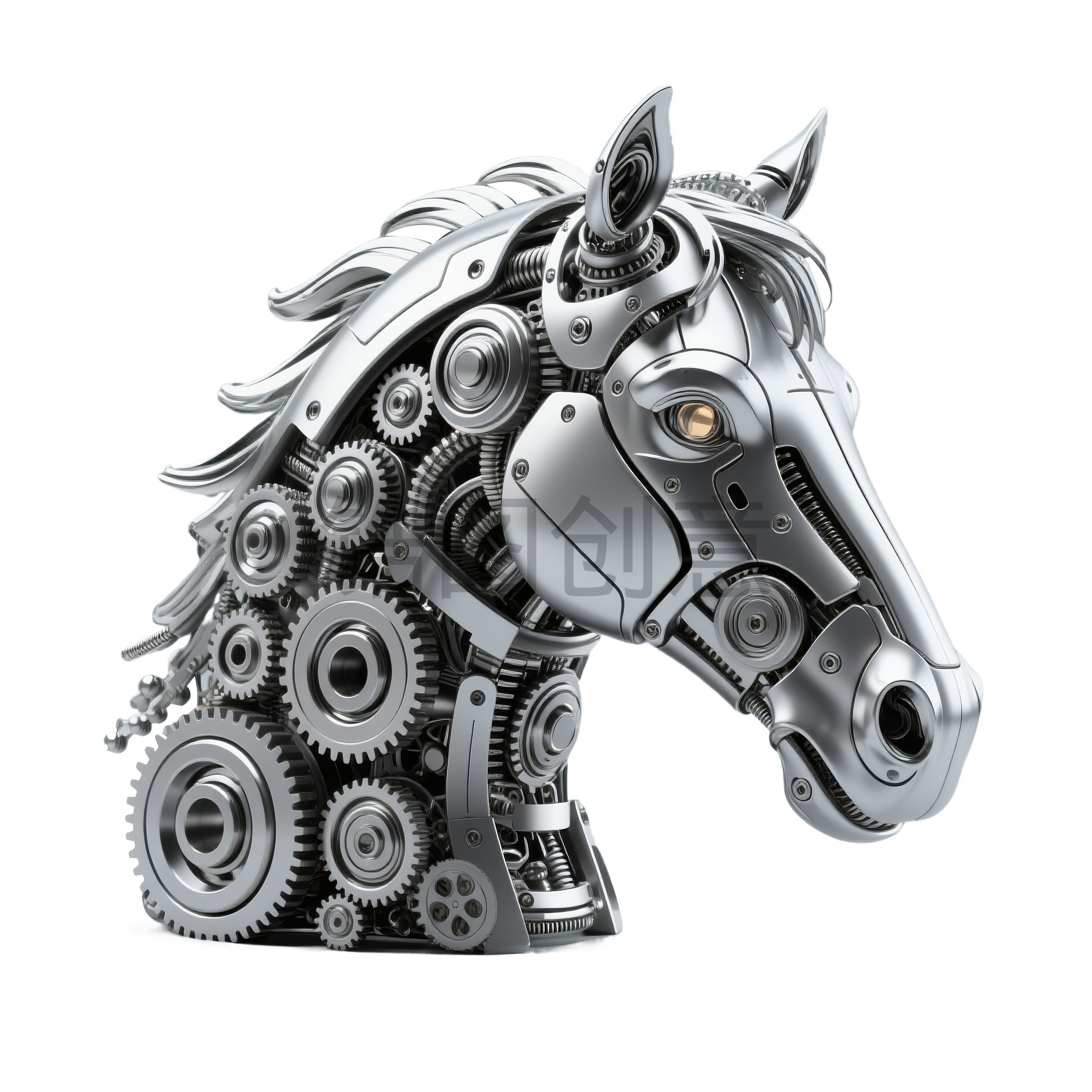 3d钛合金精密金属质感骏马元素