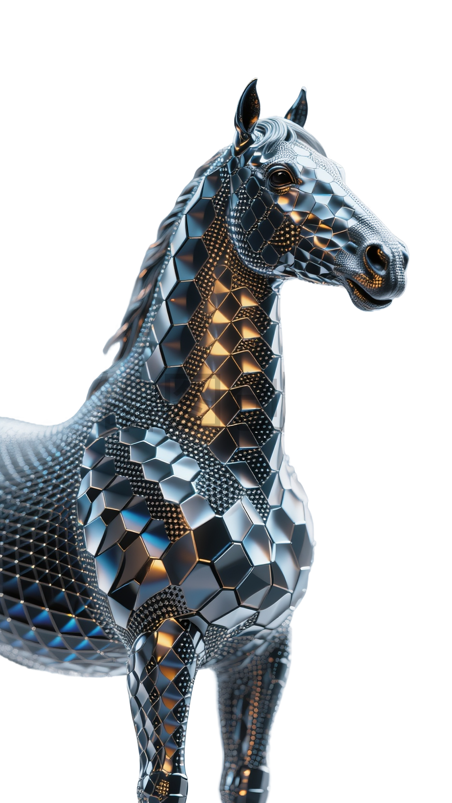 3d钛合金精密金属质感骏马元素