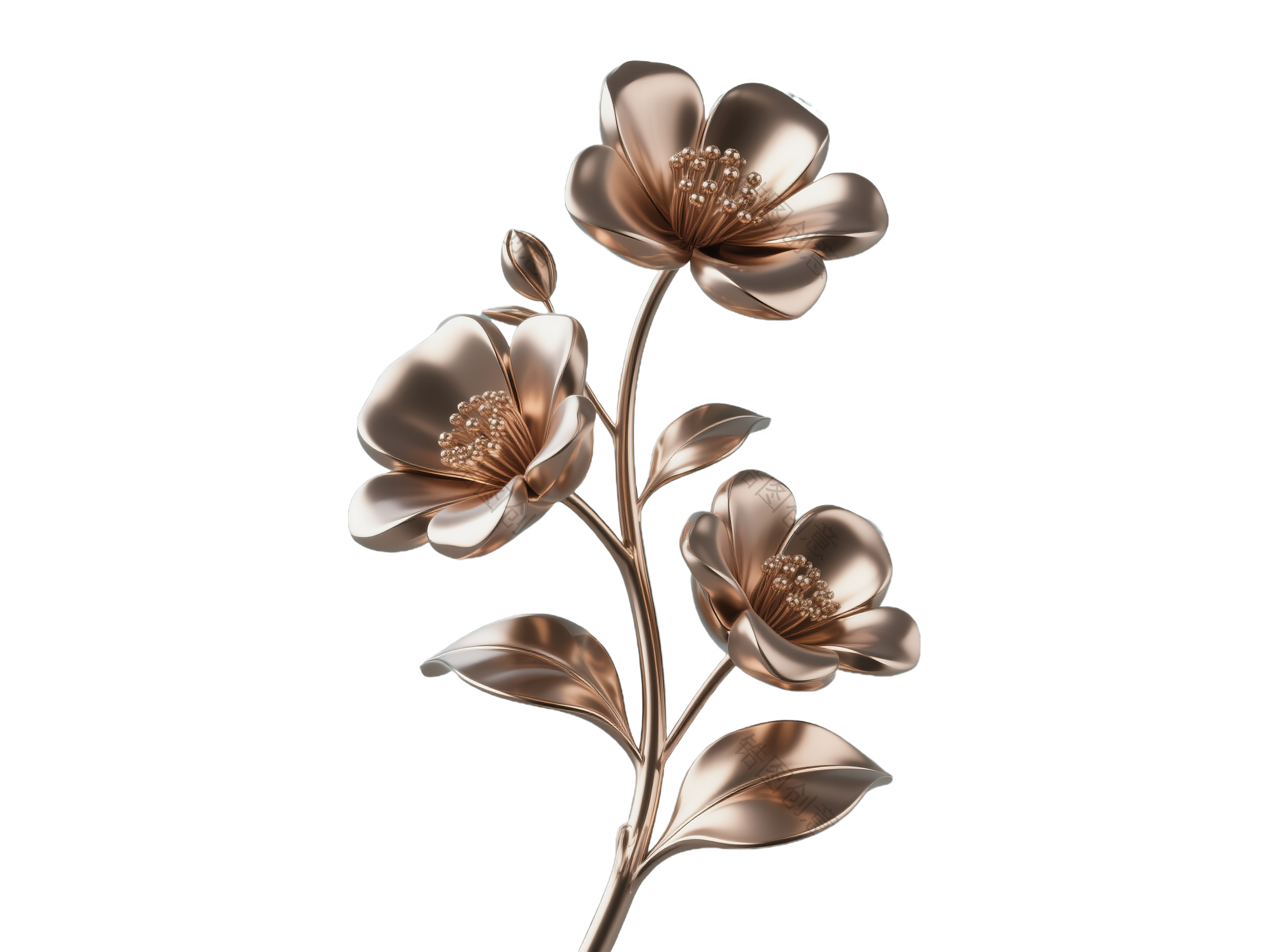 3d金属植物花元素