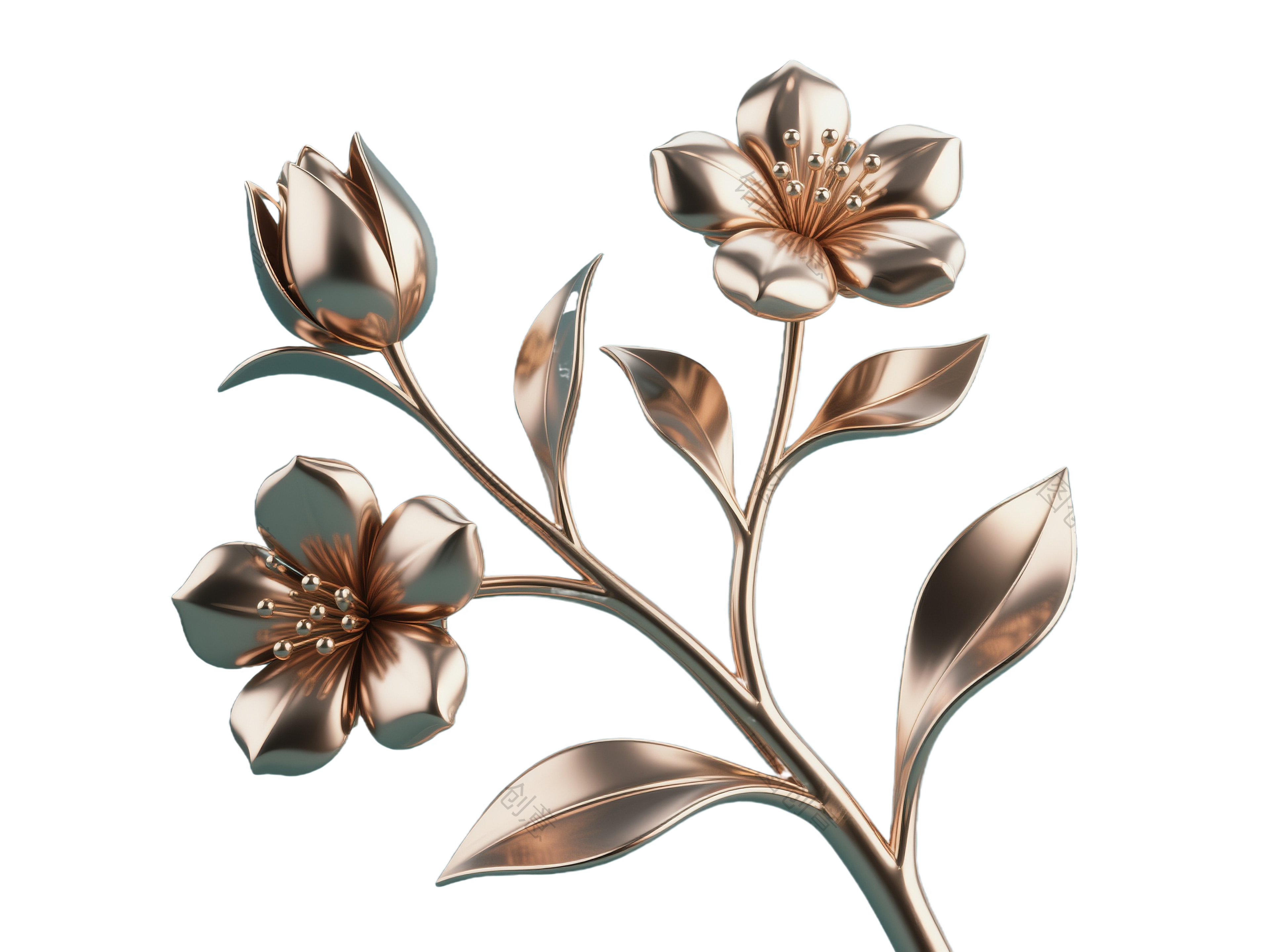 3d金属植物花元素