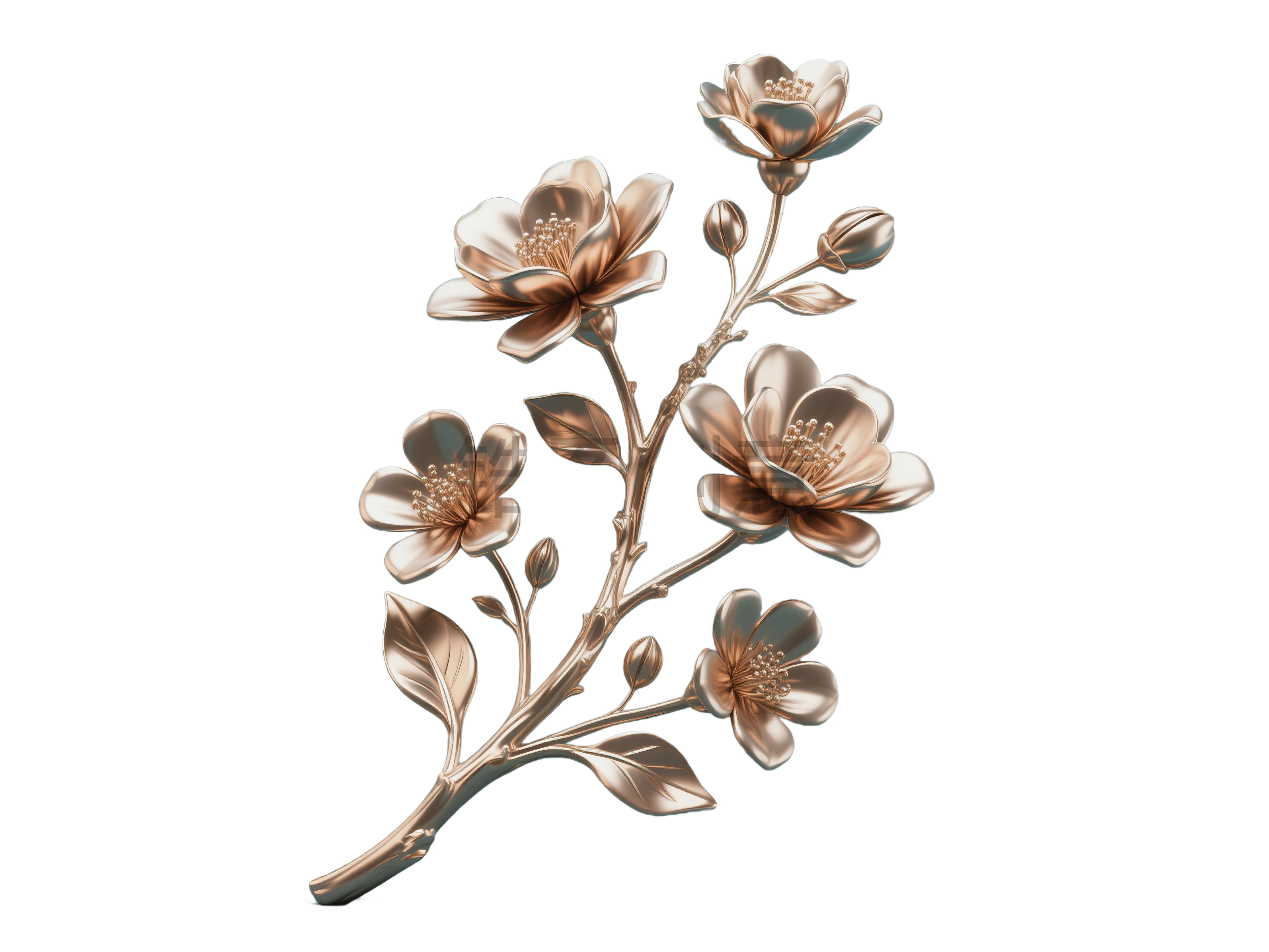 3d金属植物花元素