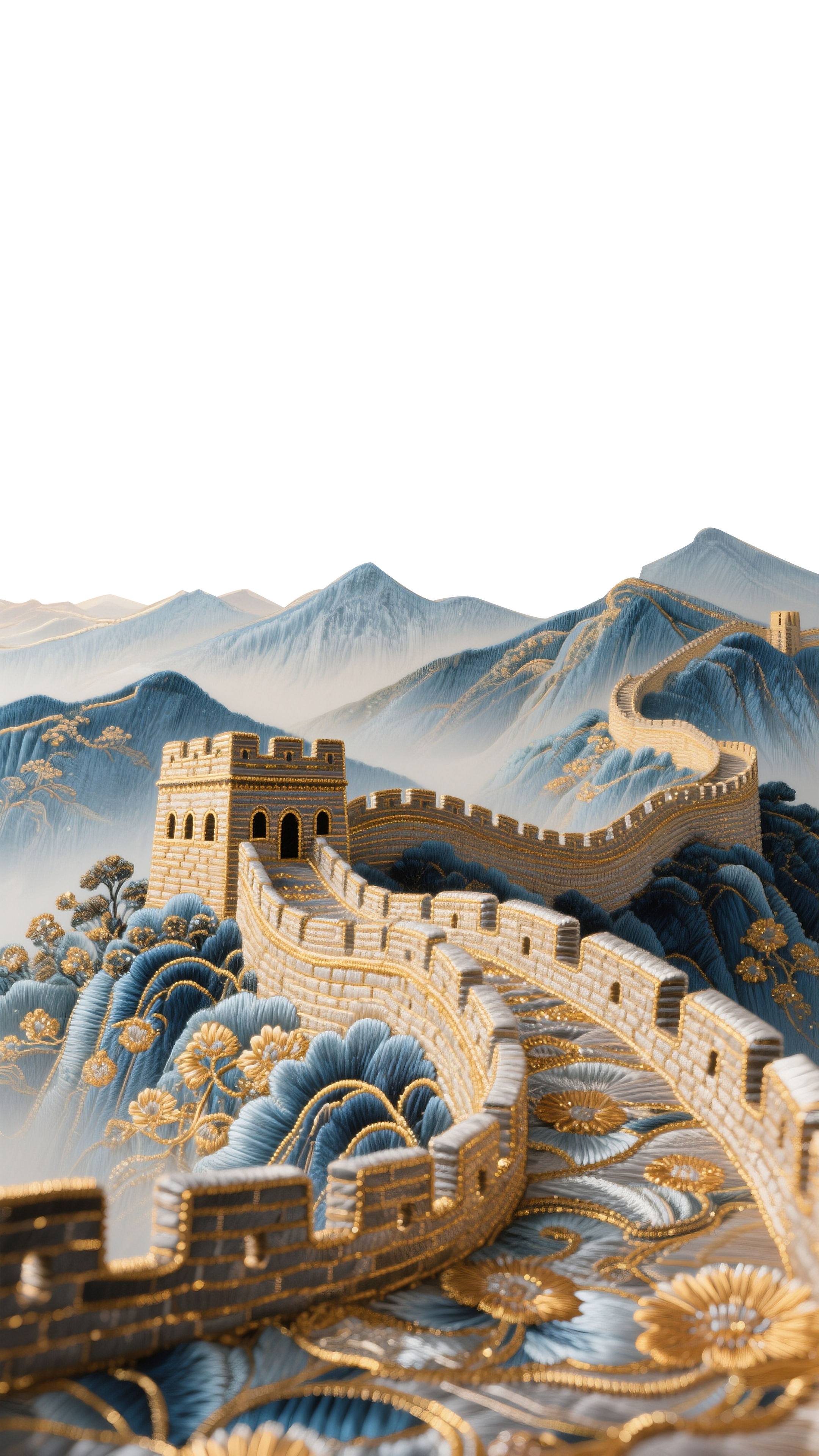 刺绣立体秀丽山河长城背景