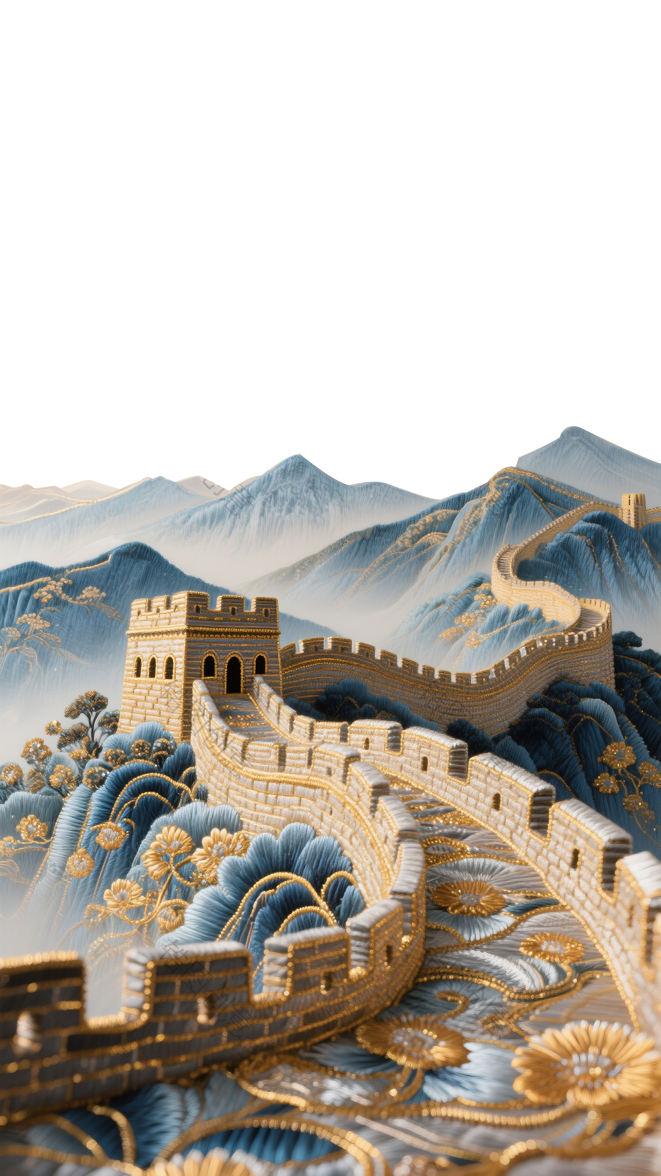 刺绣立体秀丽山河长城背景