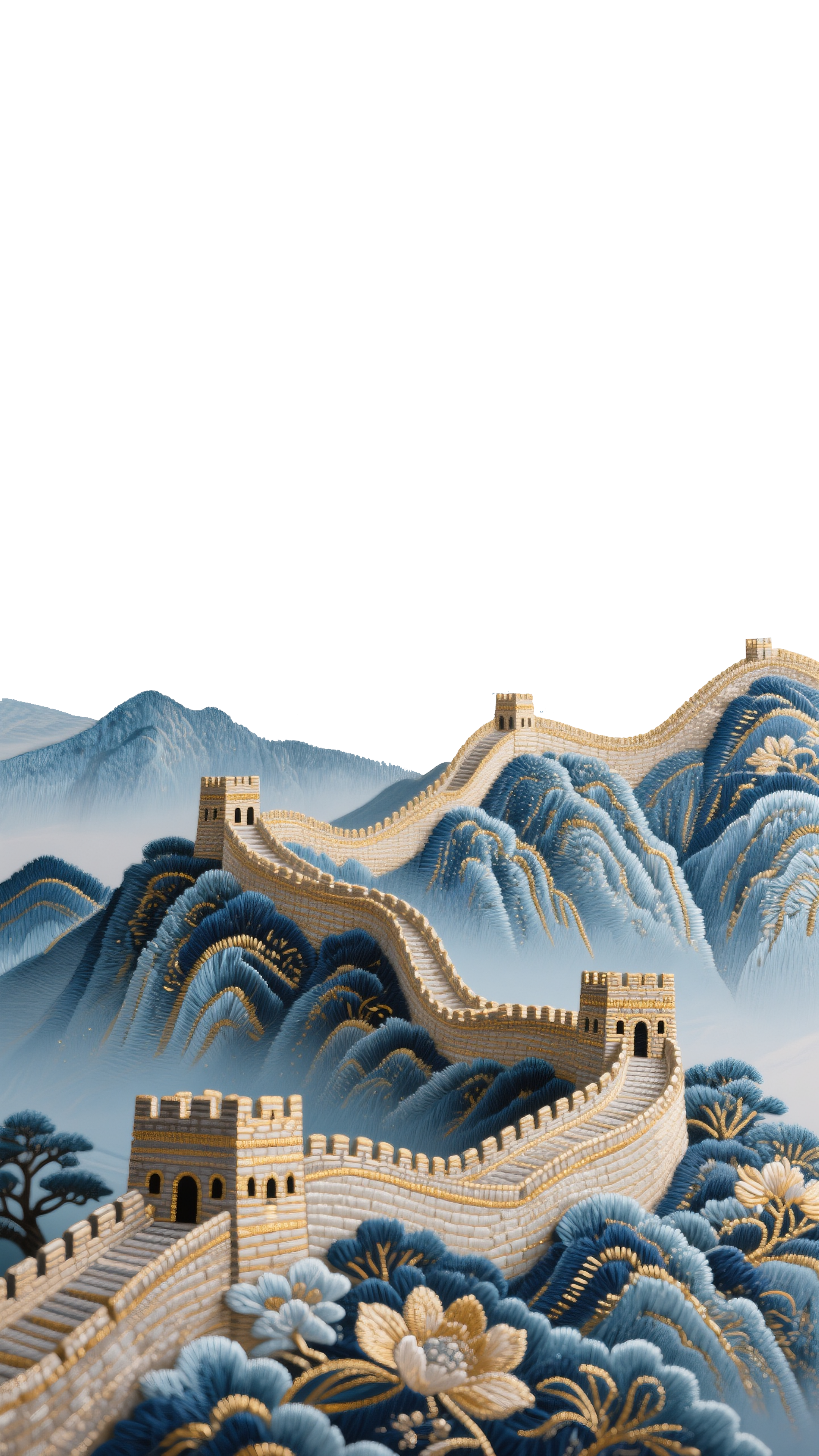 刺绣立体秀丽山河长城背景