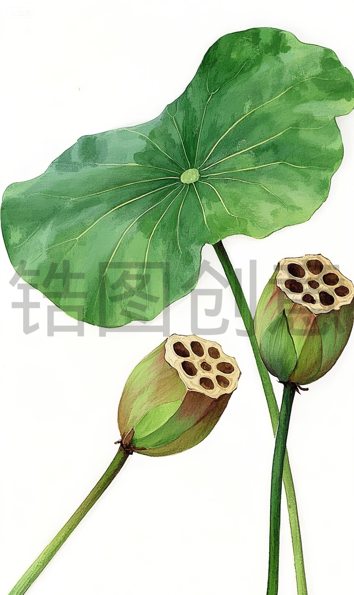 夏天水彩荷花荷叶元素