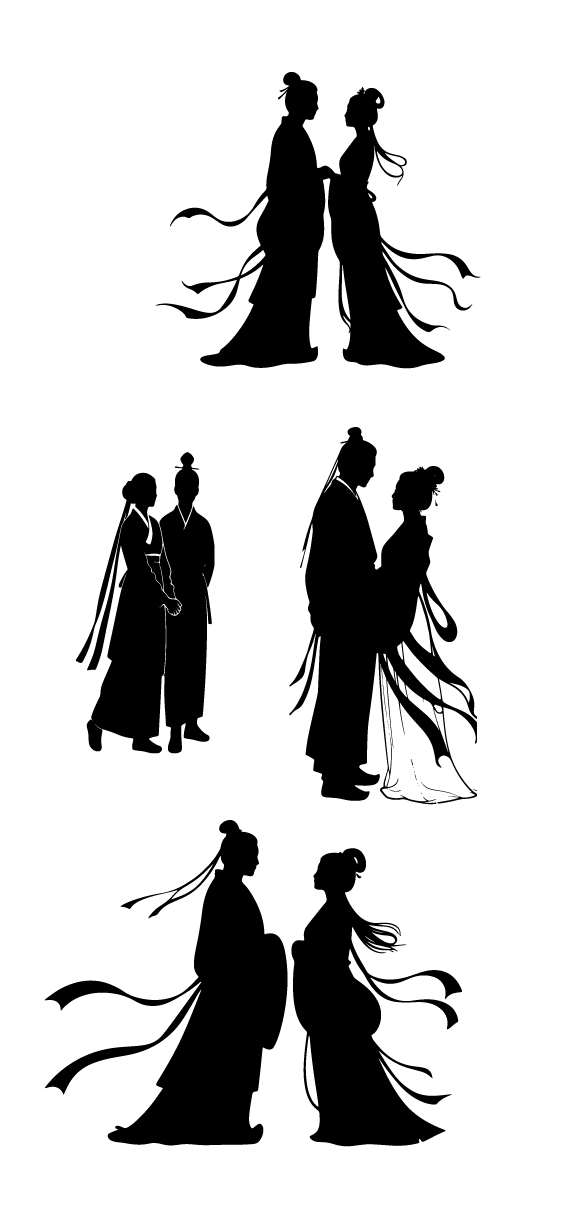 古代古装七夕人物剪影元素