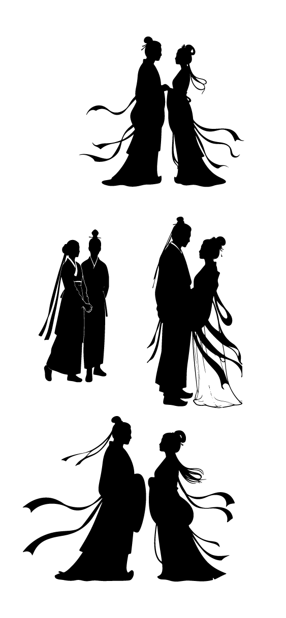 古代古装七夕人物剪影元素
