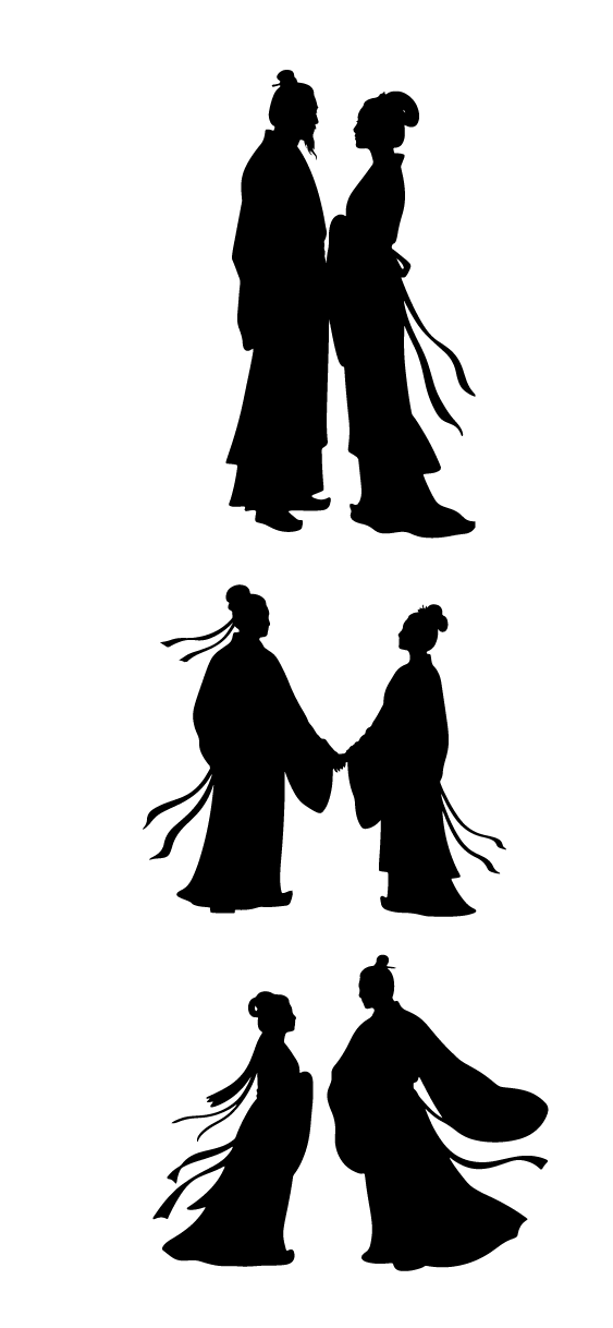 古代古装七夕人物剪影元素