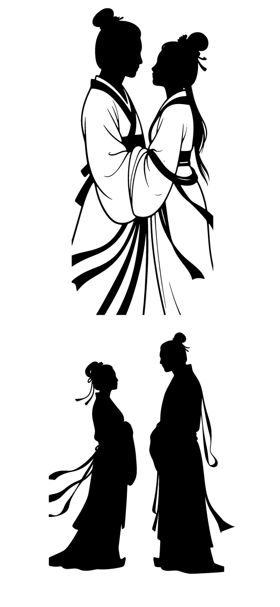古代古装七夕人物剪影元素